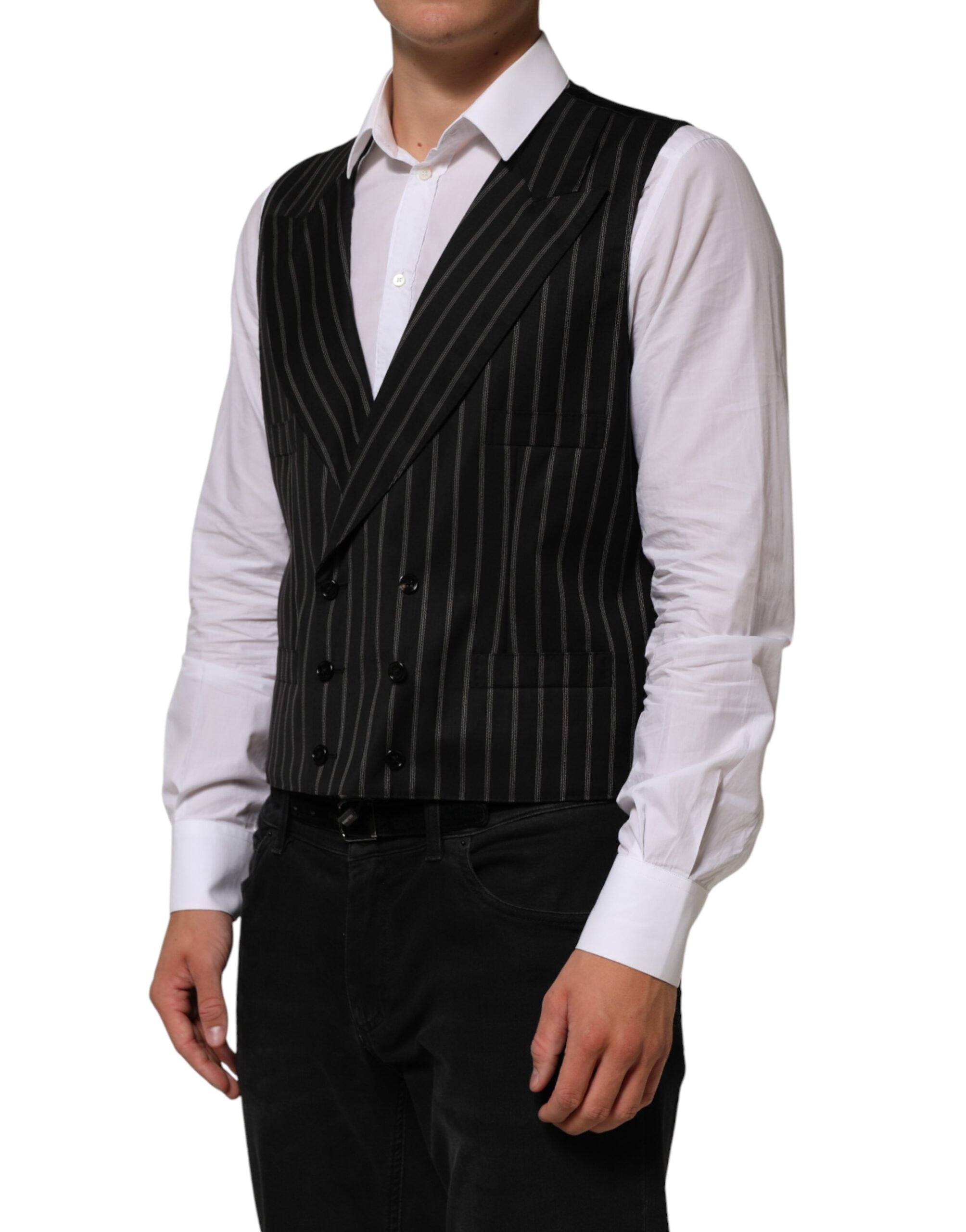 Dolce &amp; Gabbana Sorte Striber Uldkjole Herrevest