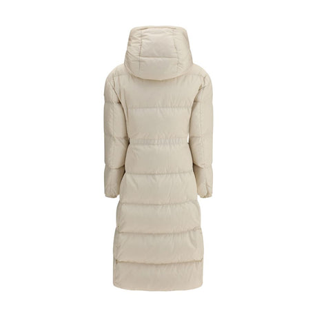 Moncler The long Down Jacket with hood and wool trims