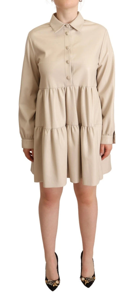 Jucca Läder Beige Långärmad Krage A-linje Miniklänning