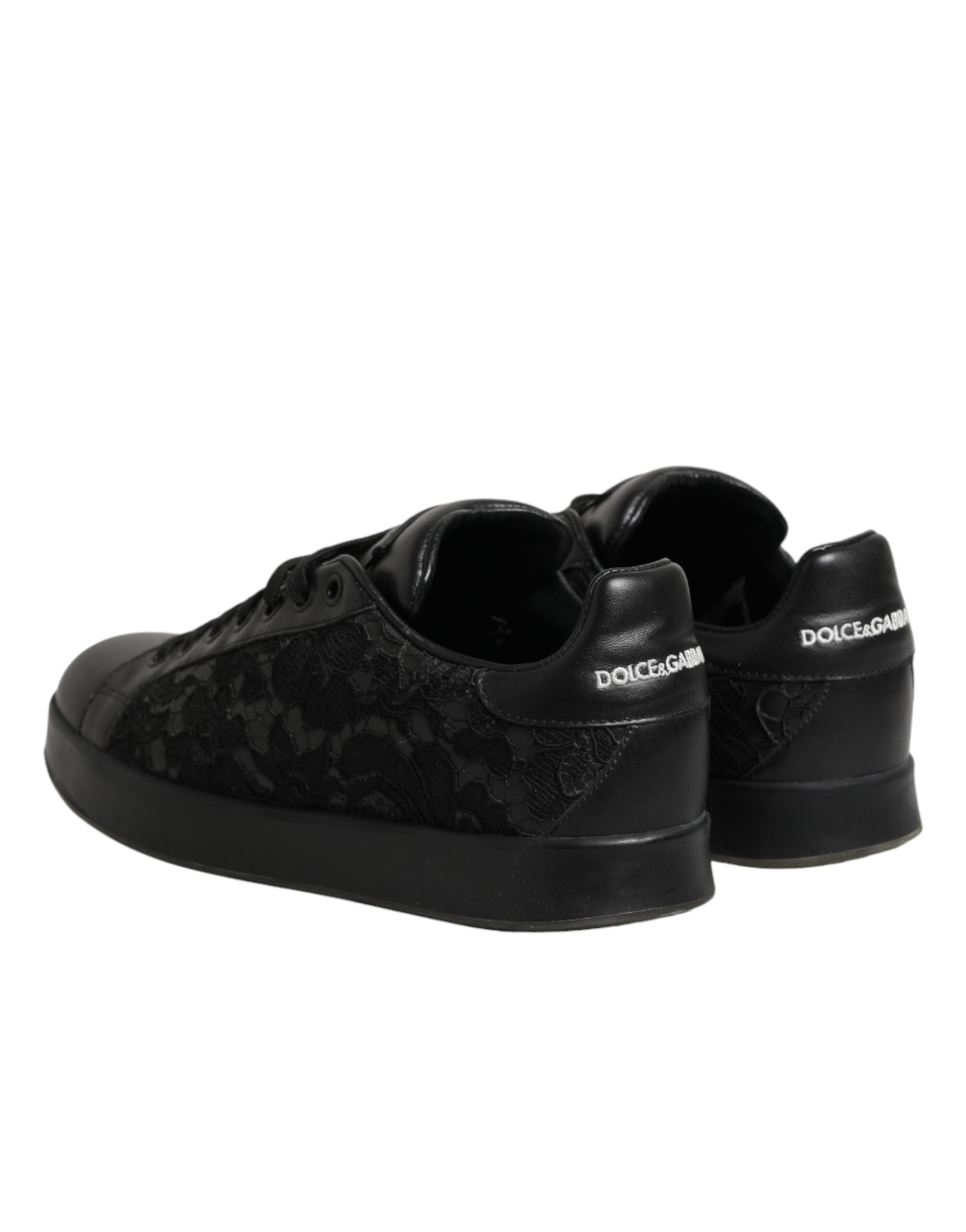Dolce & Gabbana Black Floral Lace Low Top Sneaker Shoes