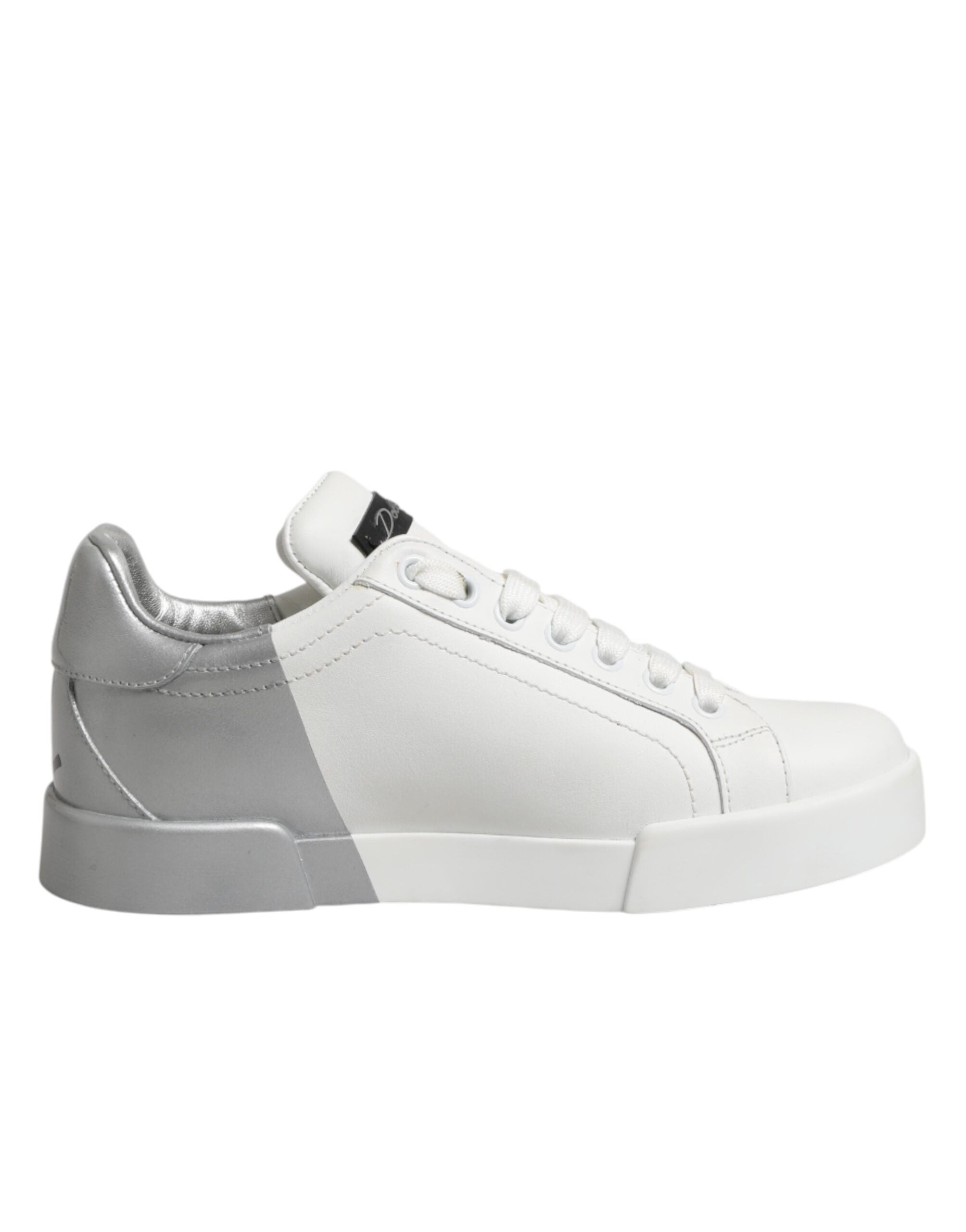 Dolce & Gabbana White Gray Low Top Leather Sneaker Shoes