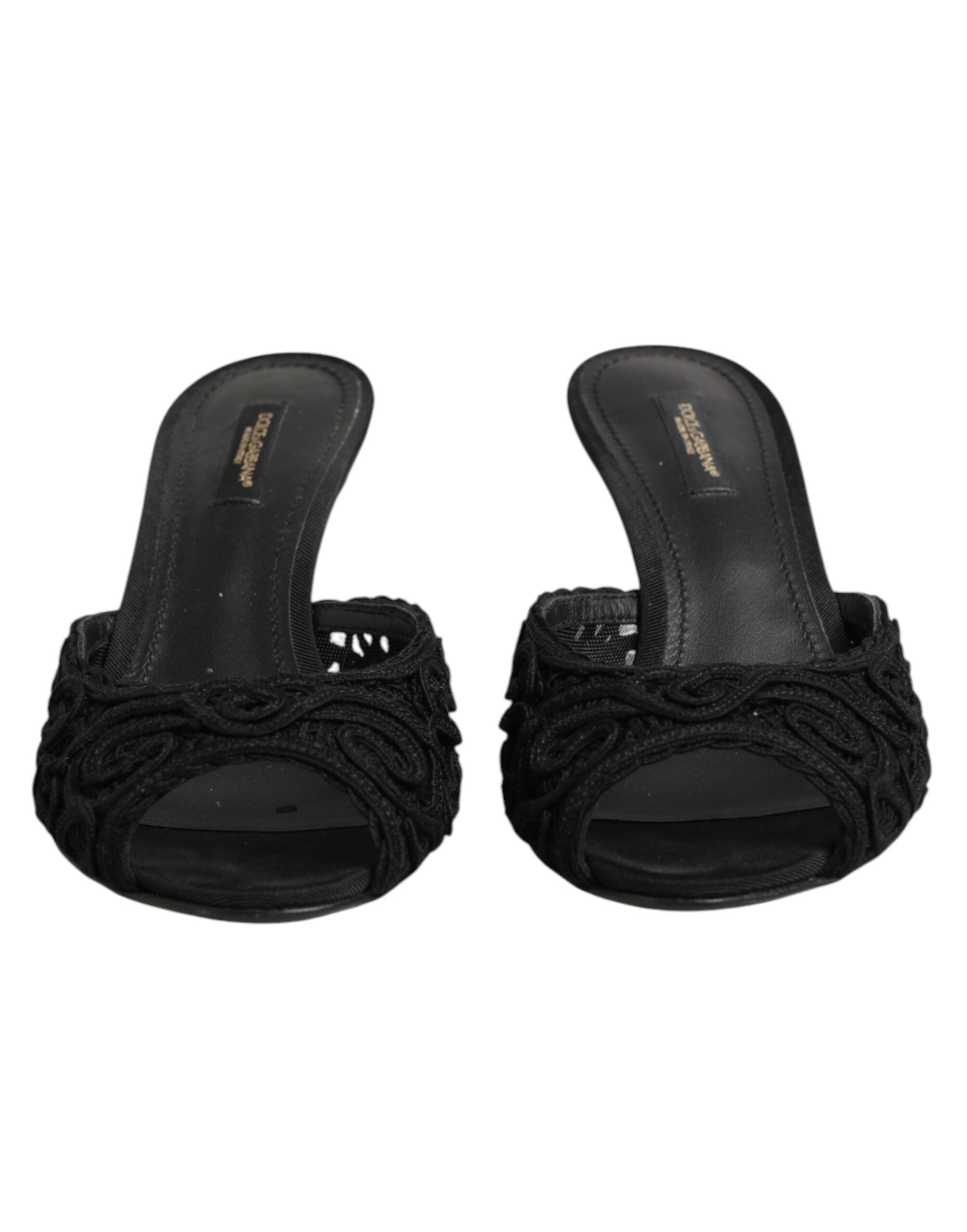 Dolce &amp; Gabbana Sorte Broderede Slip-On Sko med Hæle