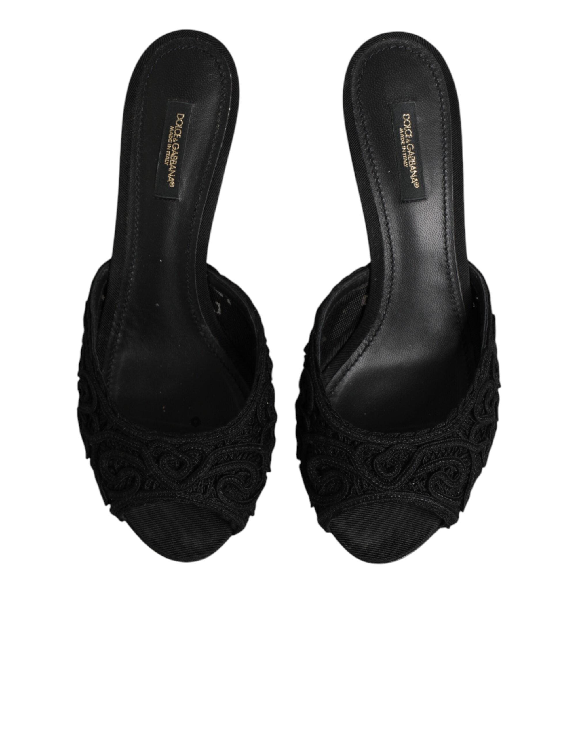 Dolce &amp; Gabbana Sorte Broderede Slip-On Sko med Hæle