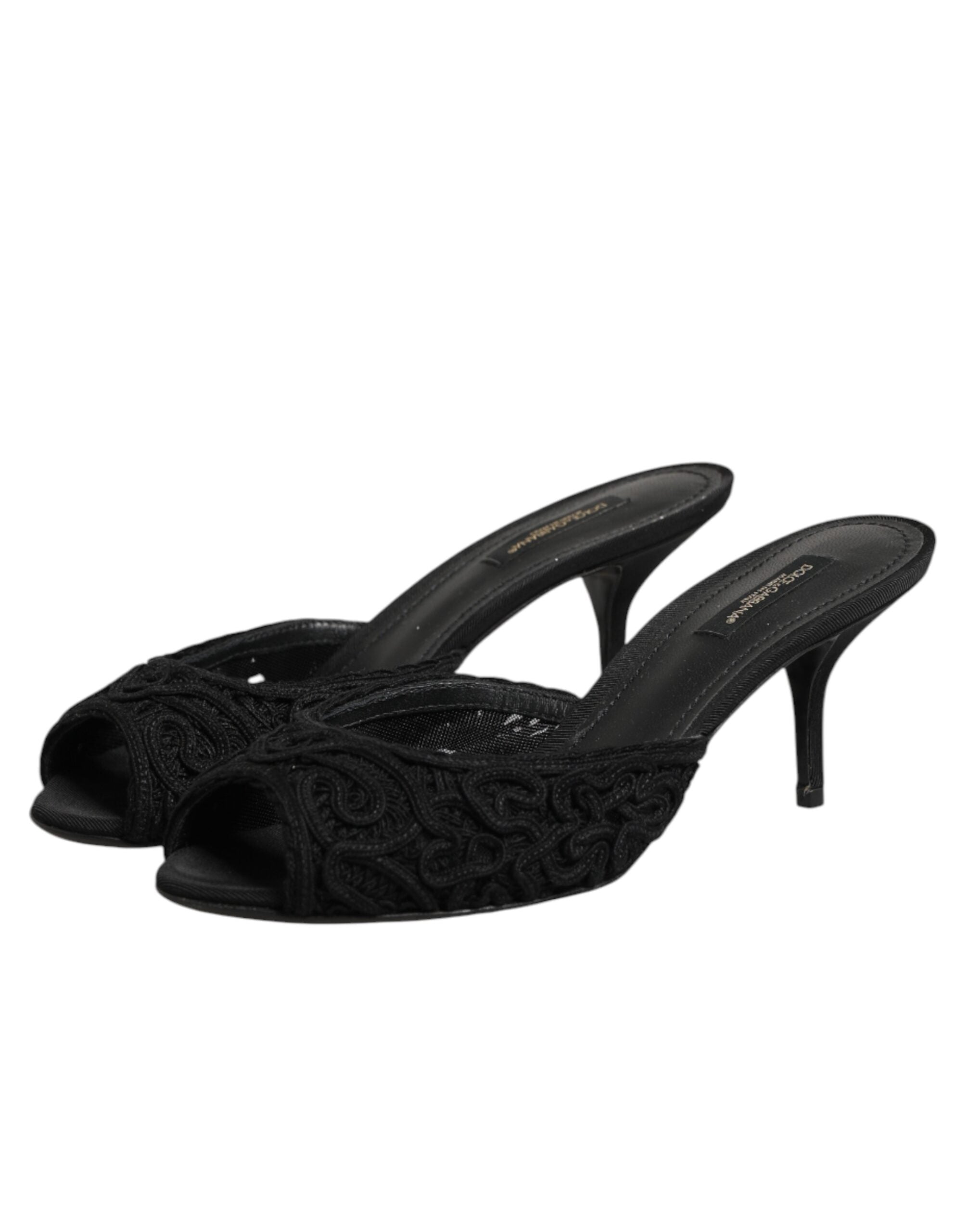 Dolce &amp; Gabbana Sorte Broderede Slip-On Sko med Hæle