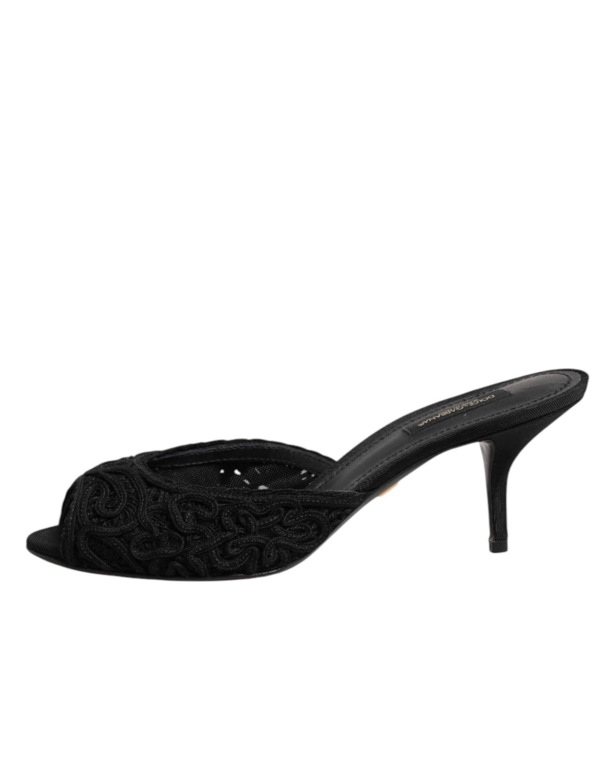 Dolce &amp; Gabbana Sorte Broderede Slip-On Sko med Hæle