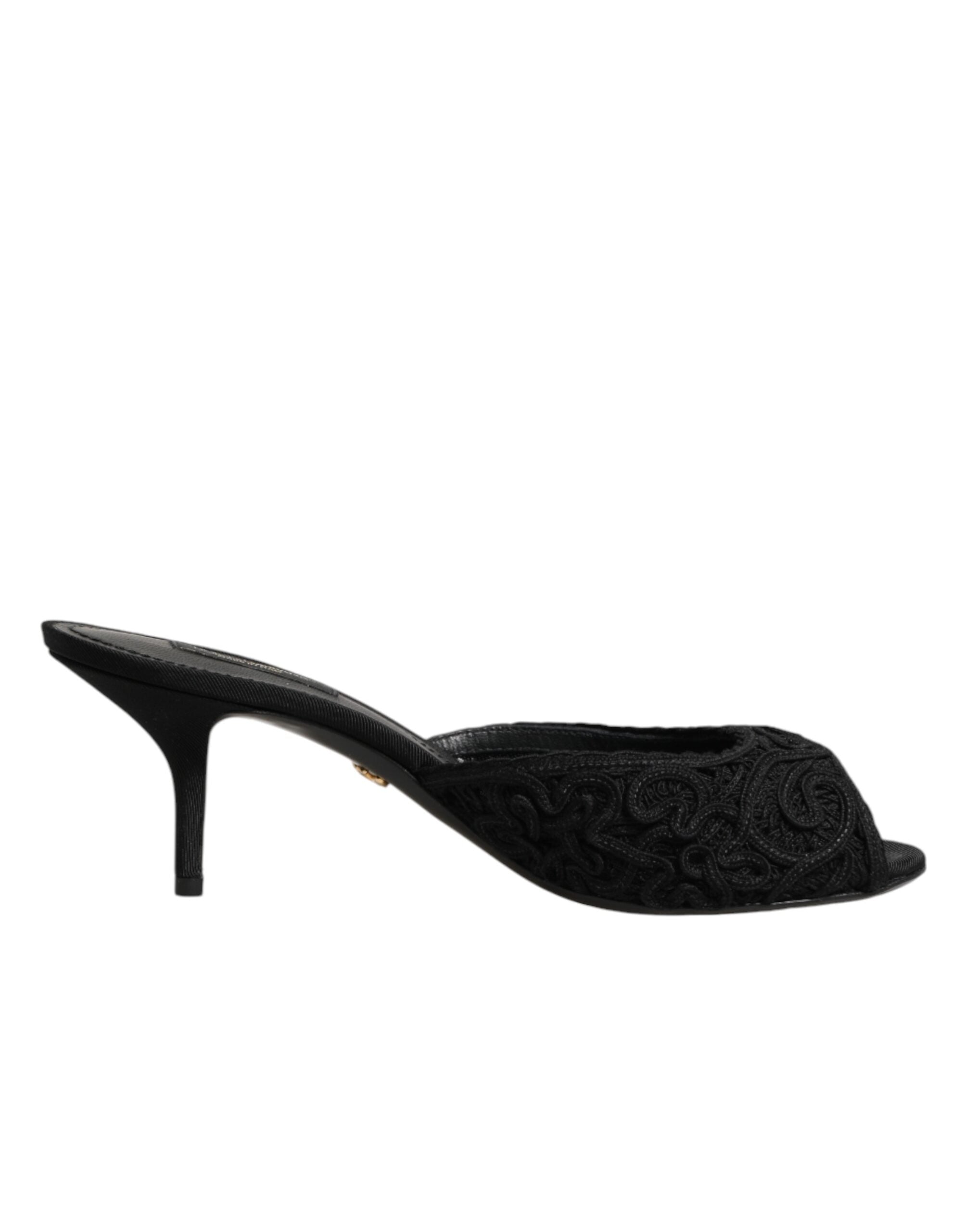 Dolce &amp; Gabbana Sorte Broderede Slip-On Sko med Hæle
