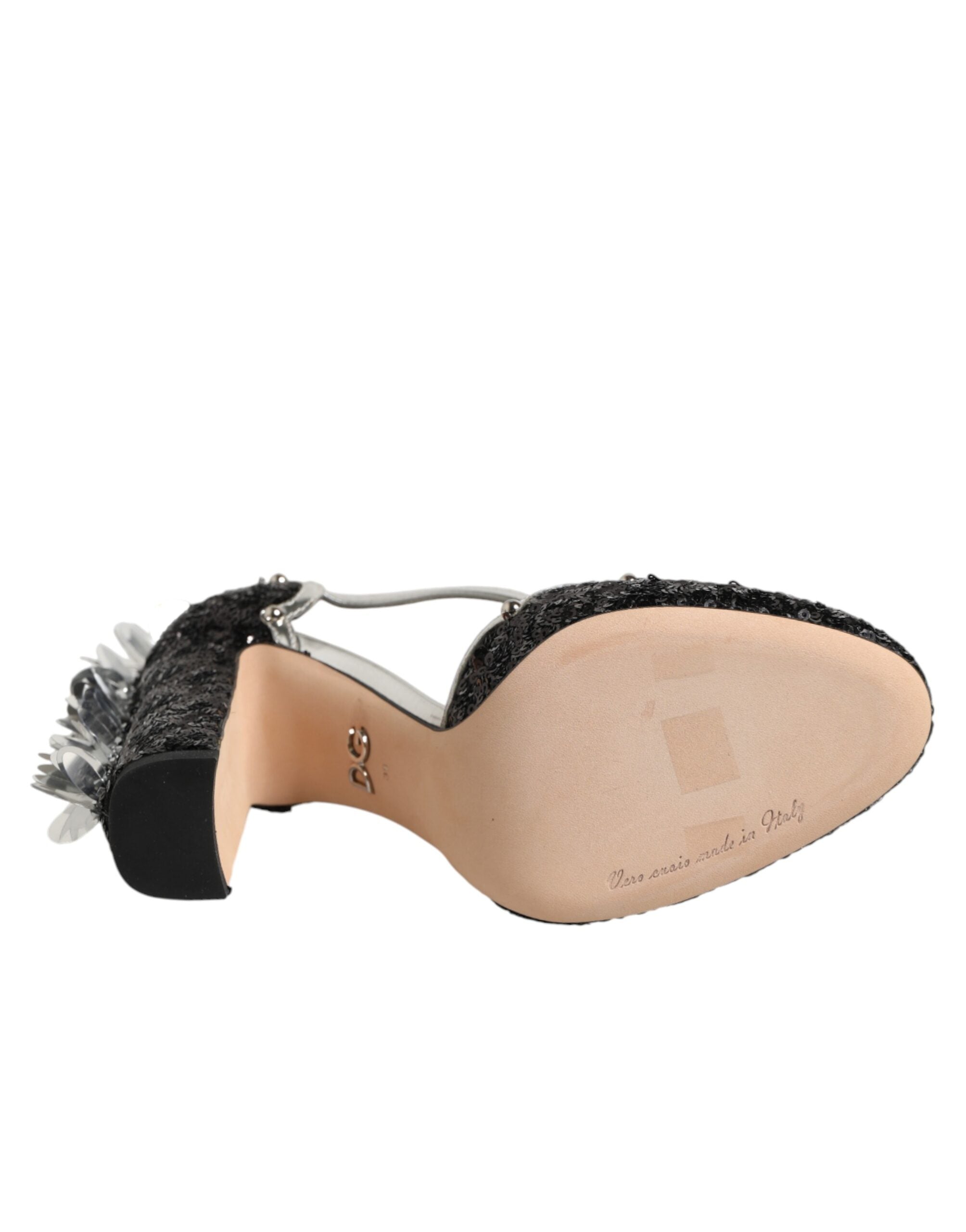 Dolce & Gabbana Black Sequined Ankle Strap Sandals Shoes