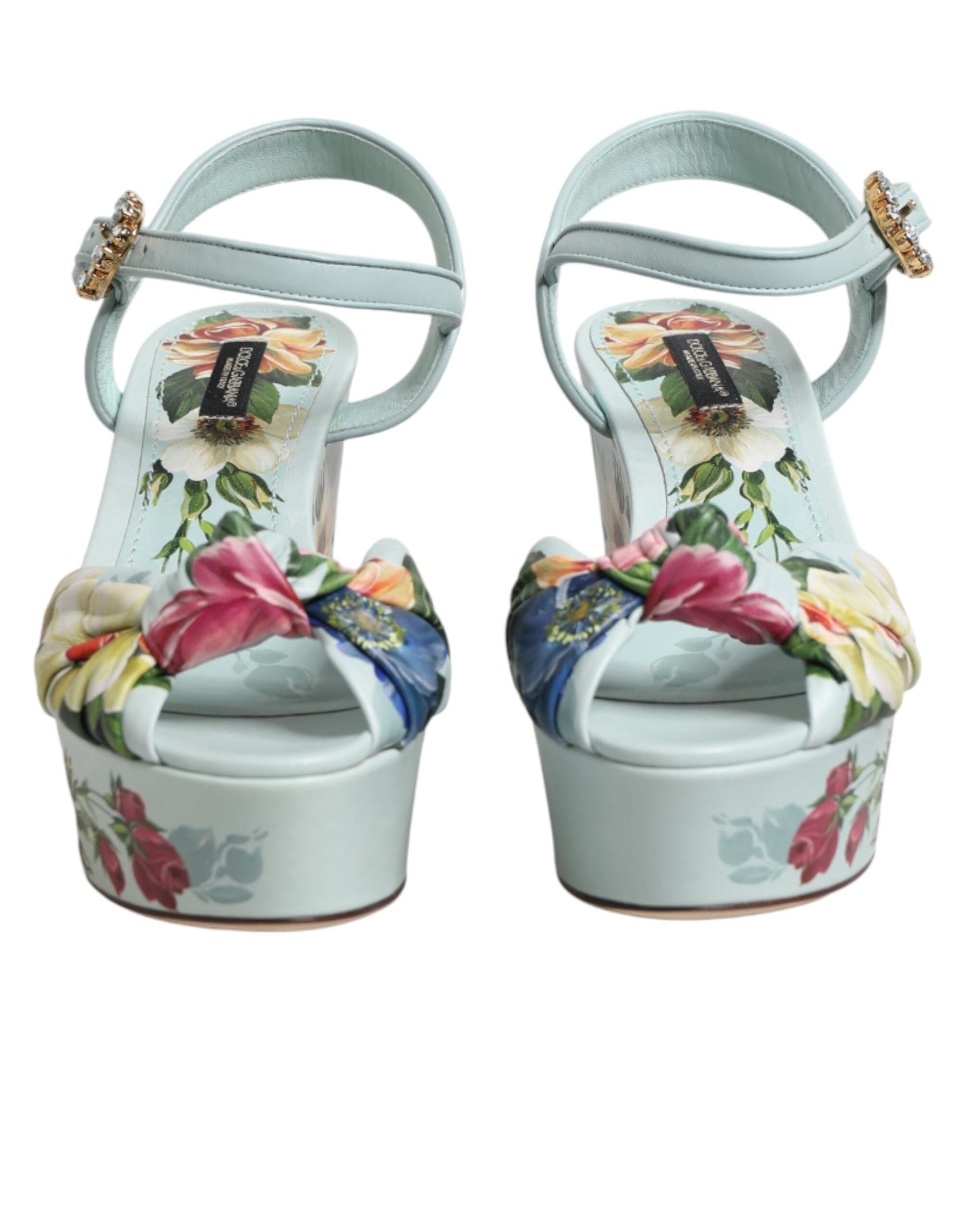 Dolce &amp; Gabbana Grønne Blomster Ankelrem Kilesandaler Sko