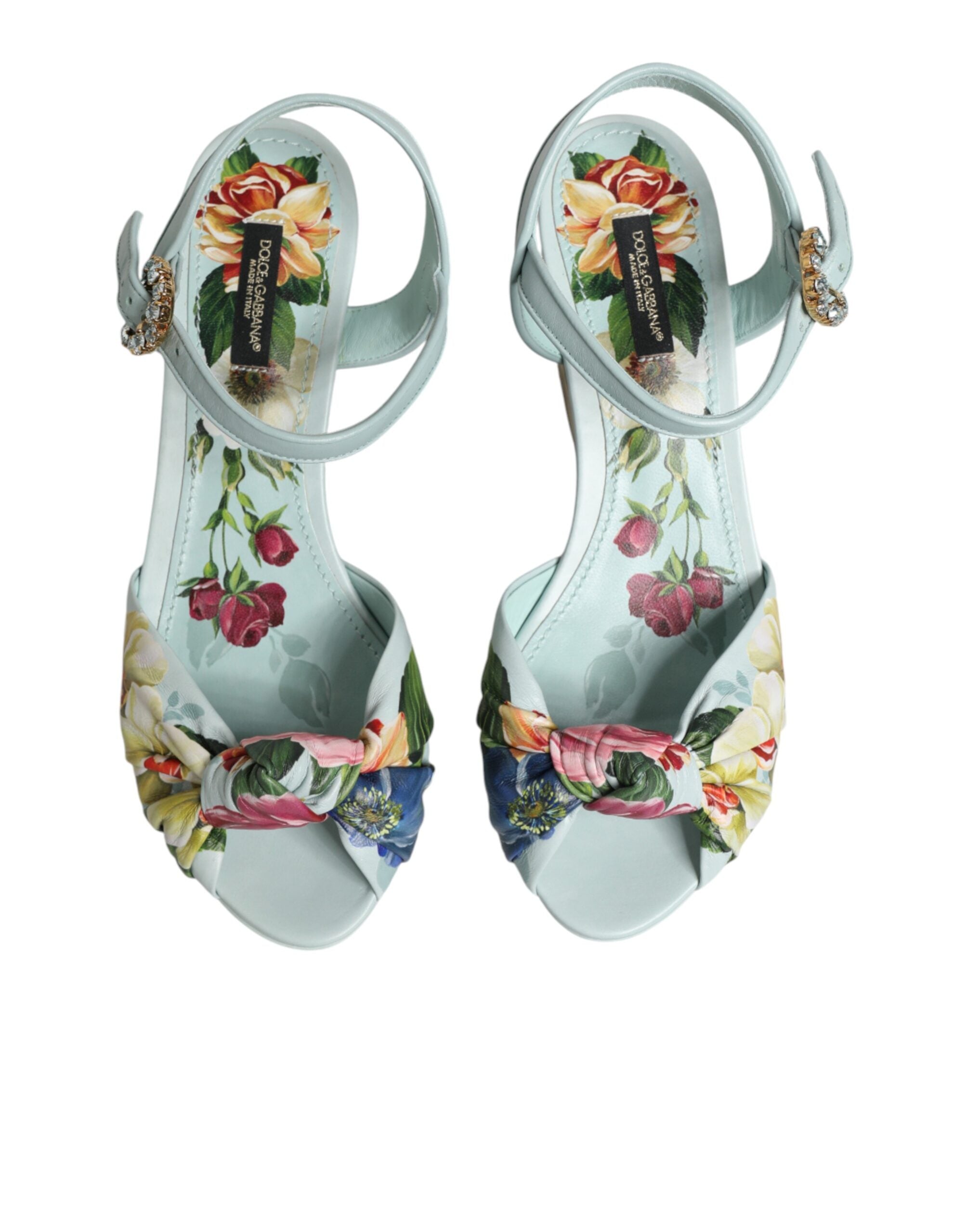Dolce &amp; Gabbana Grønne Blomster Ankelrem Kilesandaler Sko