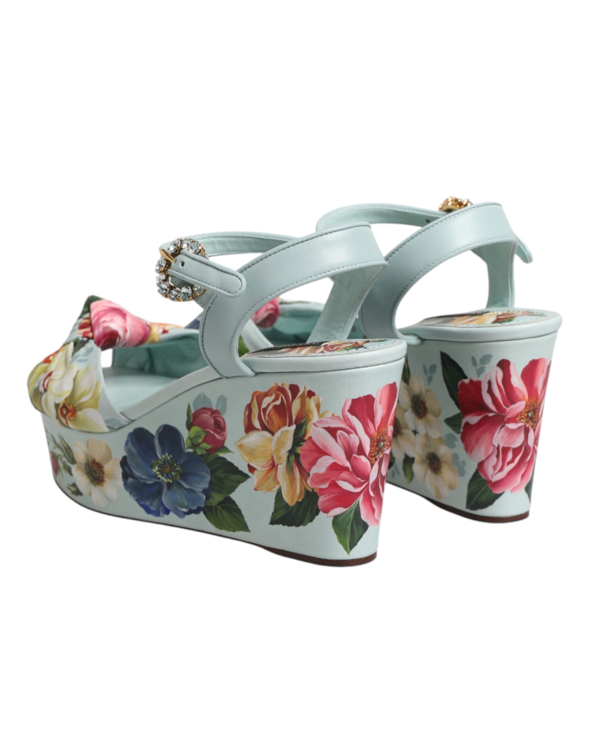 Dolce &amp; Gabbana Grønne Blomster Ankelrem Kilesandaler Sko