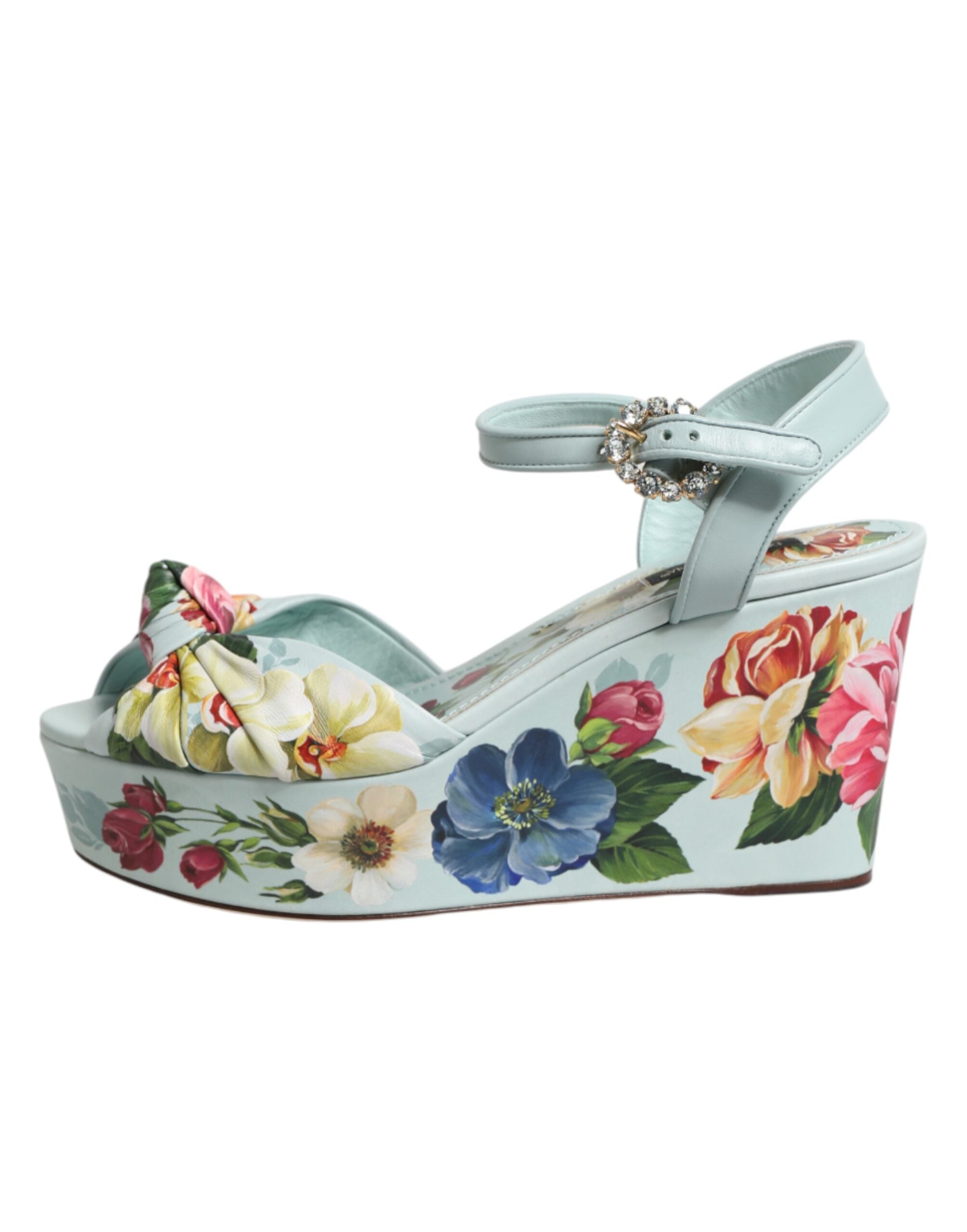 Dolce &amp; Gabbana Grønne Blomster Ankelrem Kilesandaler Sko