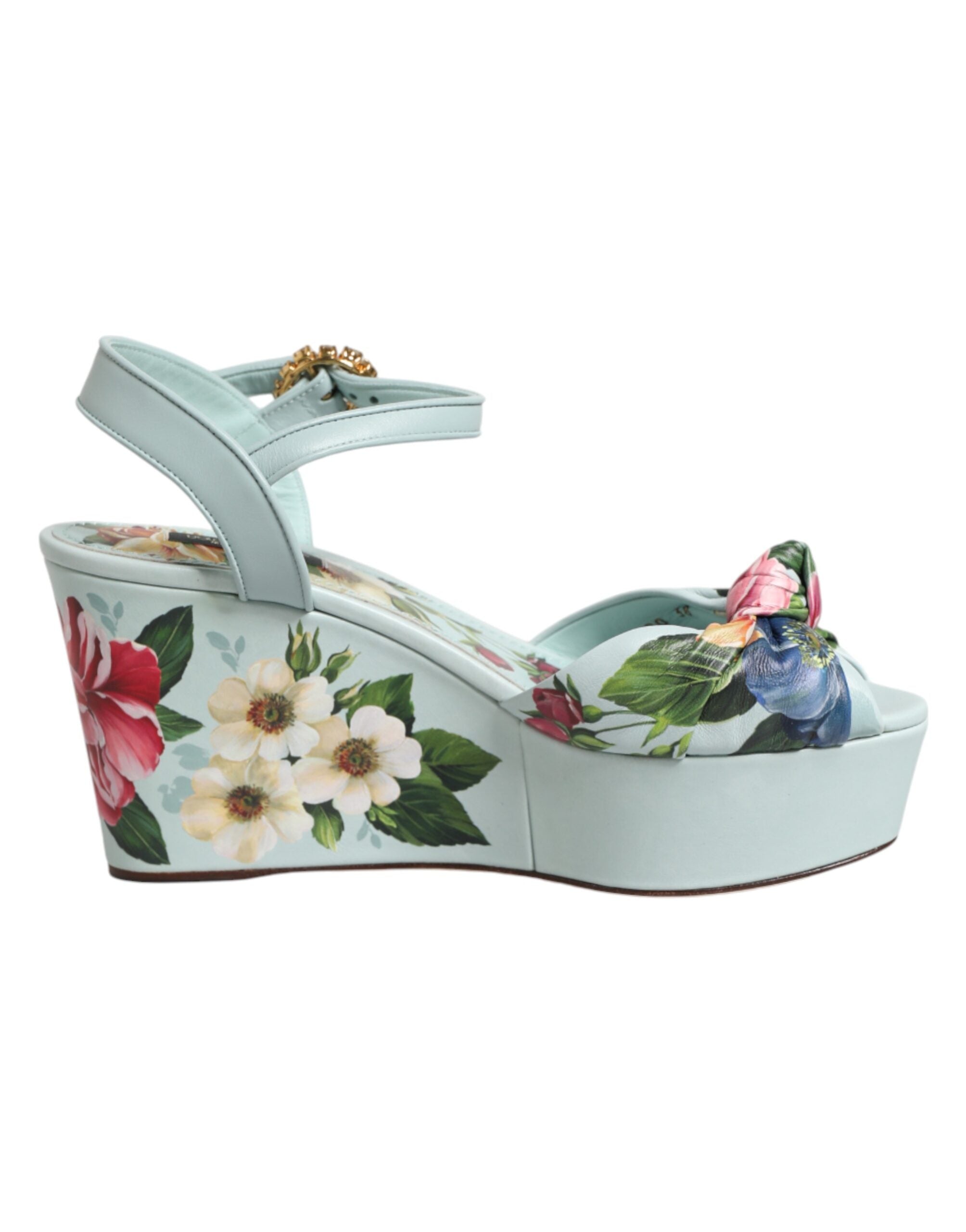 Dolce &amp; Gabbana Grønne Blomster Ankelrem Kilesandaler Sko