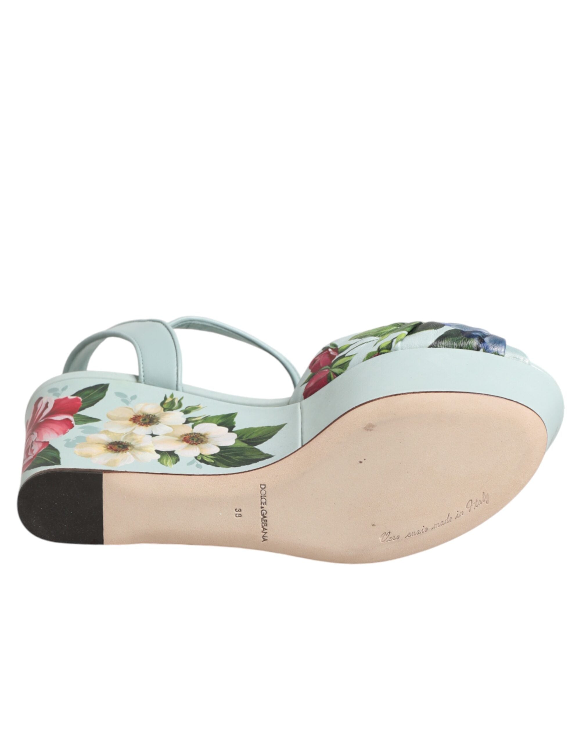 Dolce &amp; Gabbana Grønne Blomster Ankelrem Kilesandaler Sko