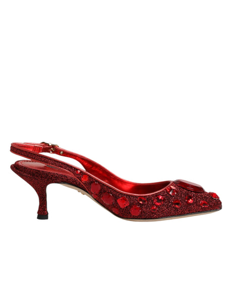 Dolce & Gabbana Red Crystal Embellished Slingbacks Shoes