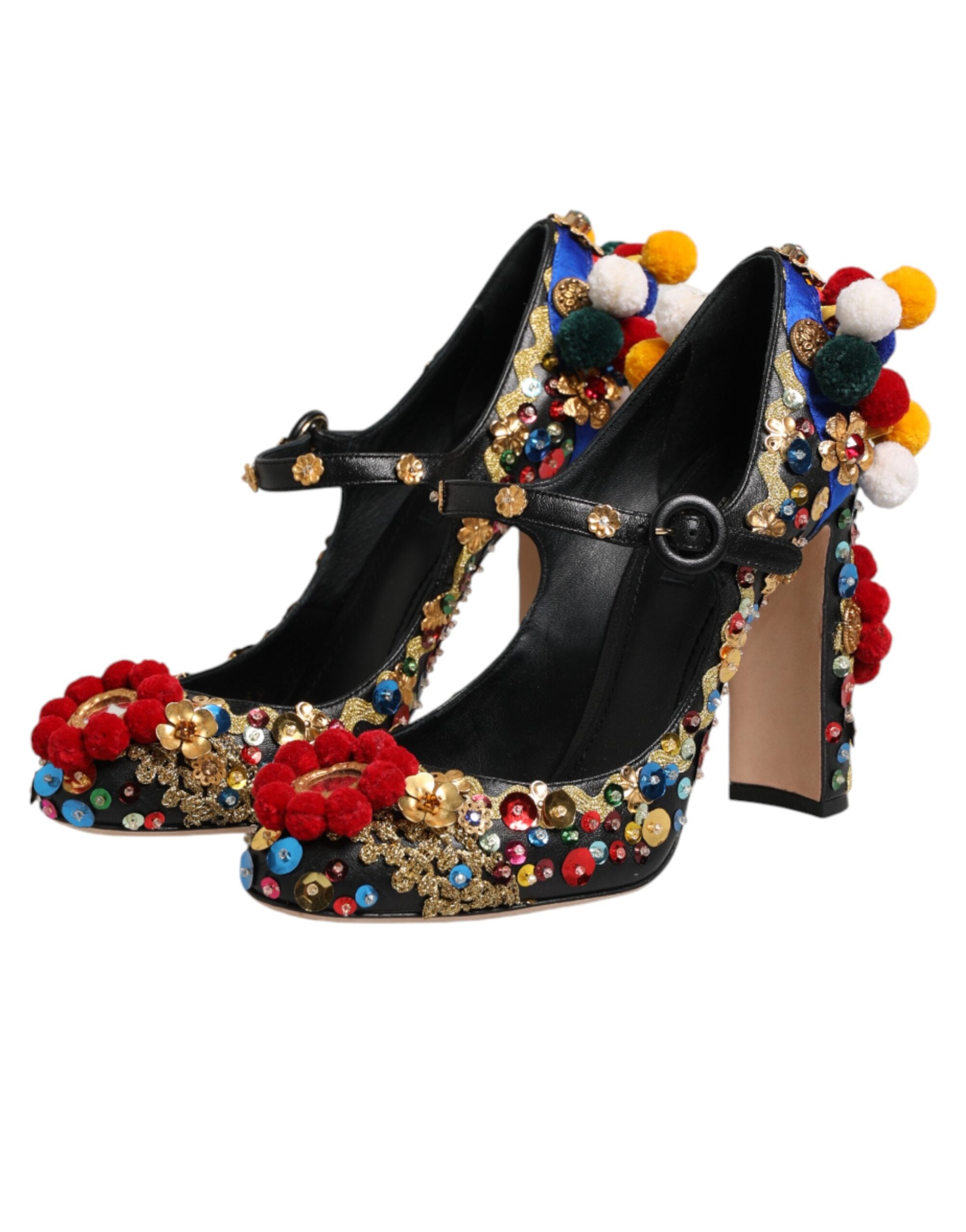 Dolce & Gabbana Black Gold Embellished MARY JANES Pumps  Shoes