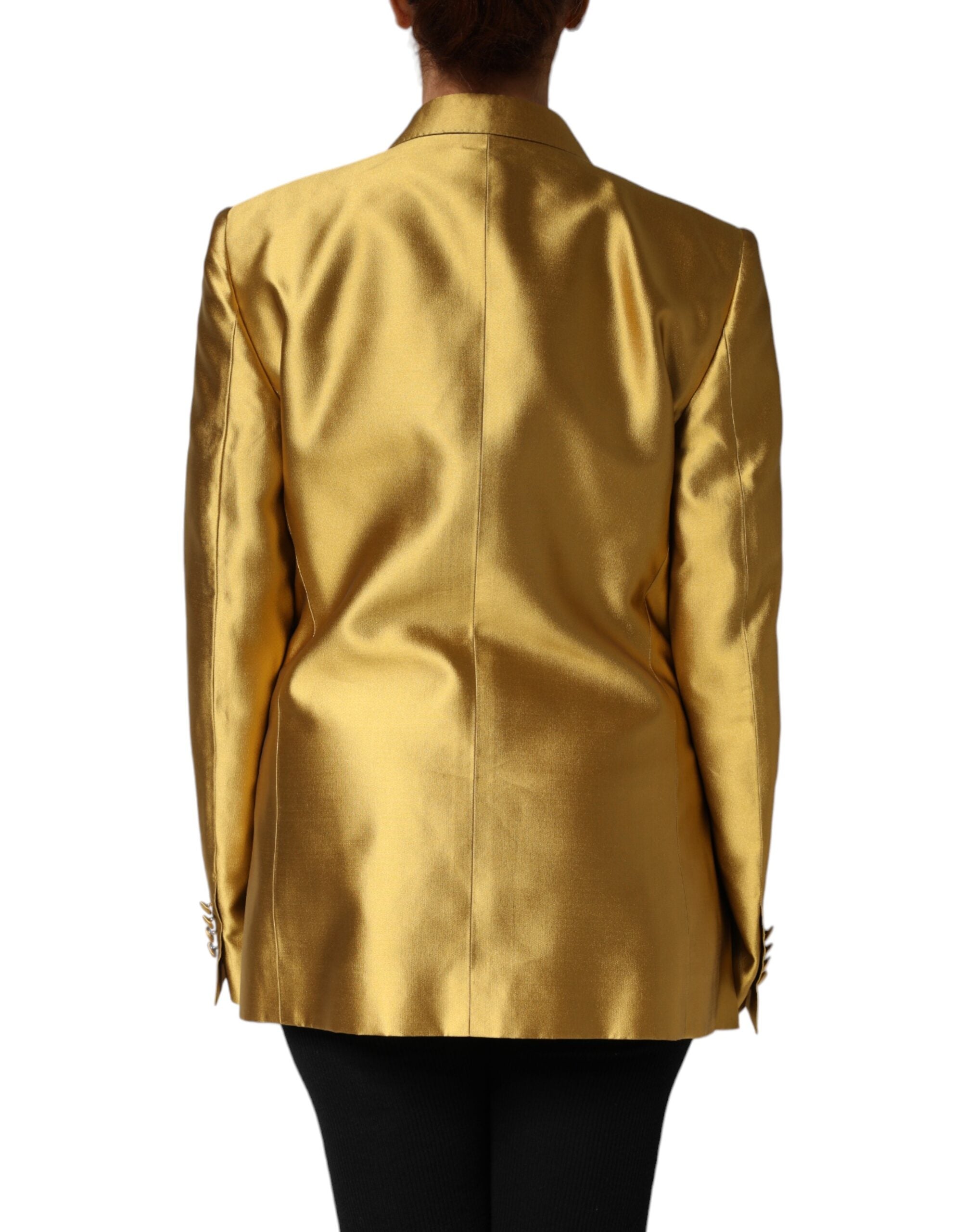 Dolce & Gabbana Gold Satin Langærmet Blazer Coat Jakke
