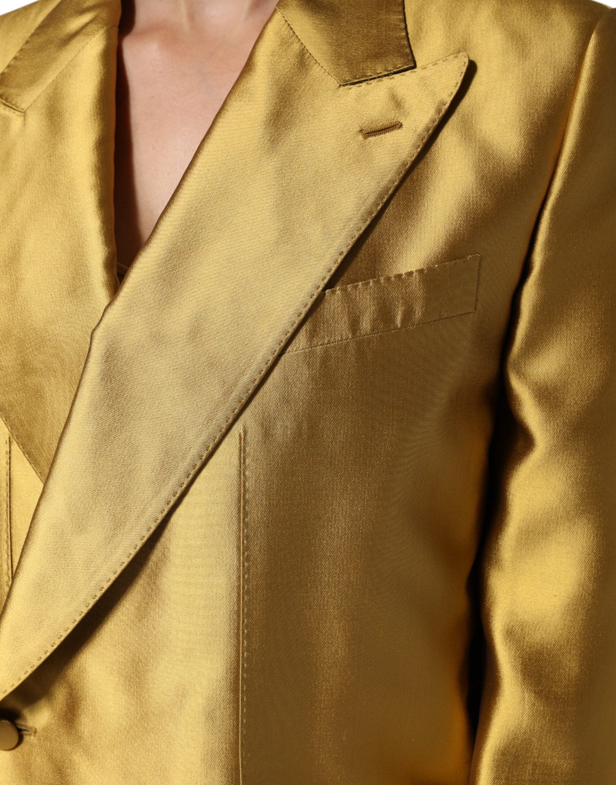 Dolce &amp; Gabbana Gold Satin Langærmet Blazer Coat Jakke