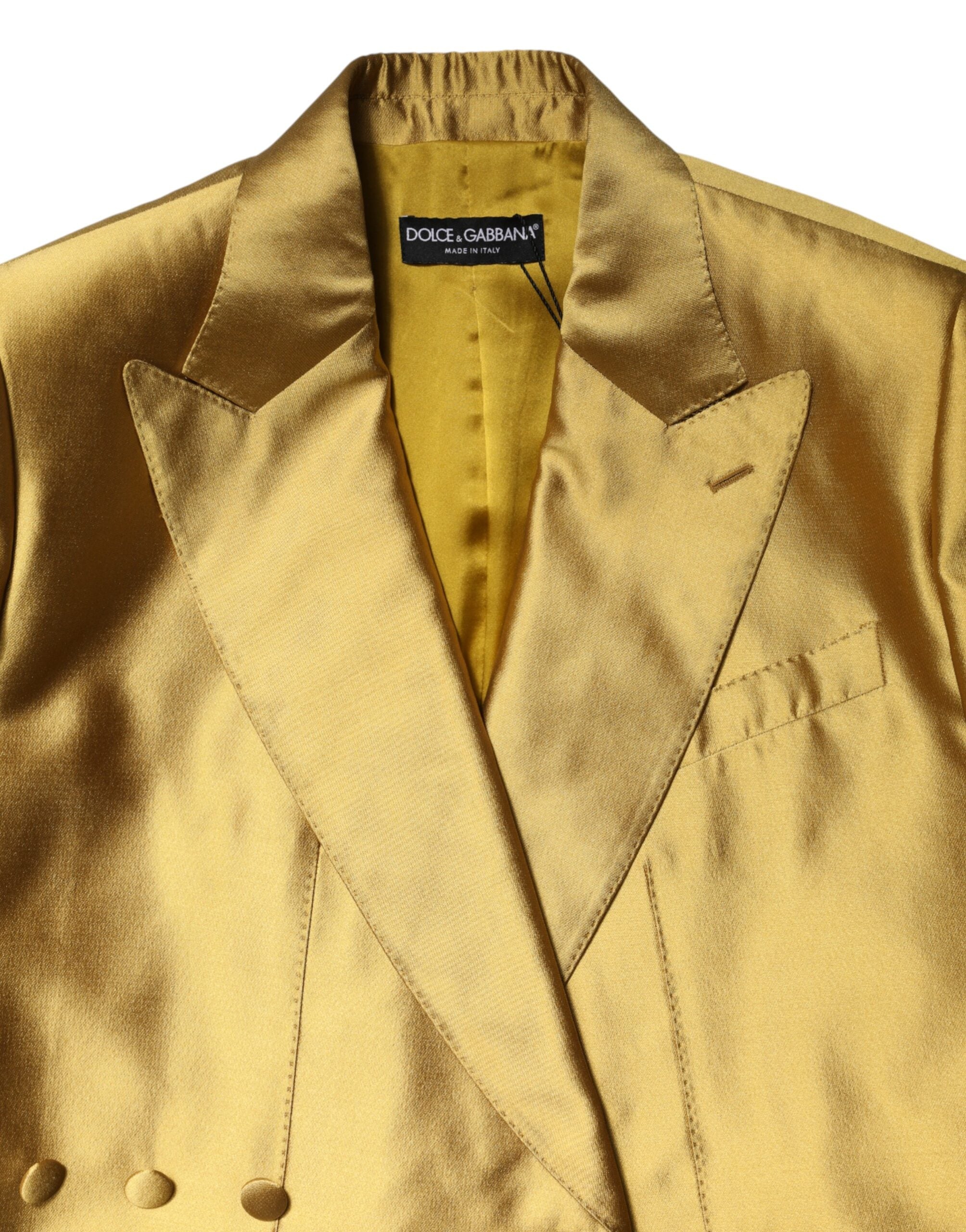 Dolce &amp; Gabbana Gold Satin Langærmet Blazer Coat Jakke