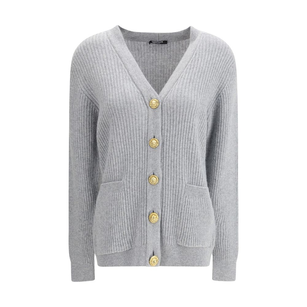 Balmain Grå Fleece Uldcardigan