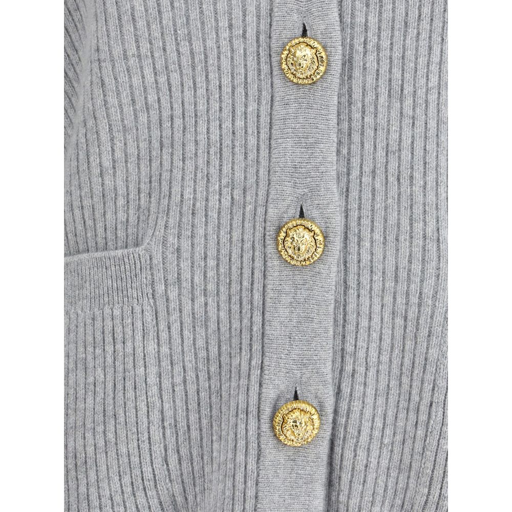 Balmain Grå Fleece Uldcardigan