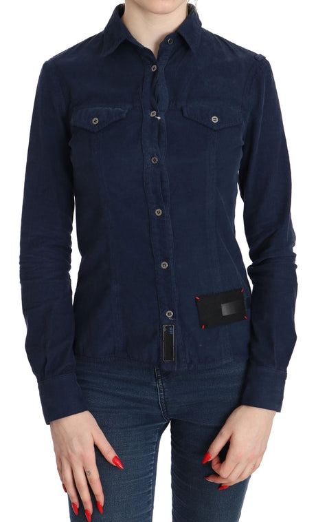 Acht bomullsblå manchester långärmad skjortblus