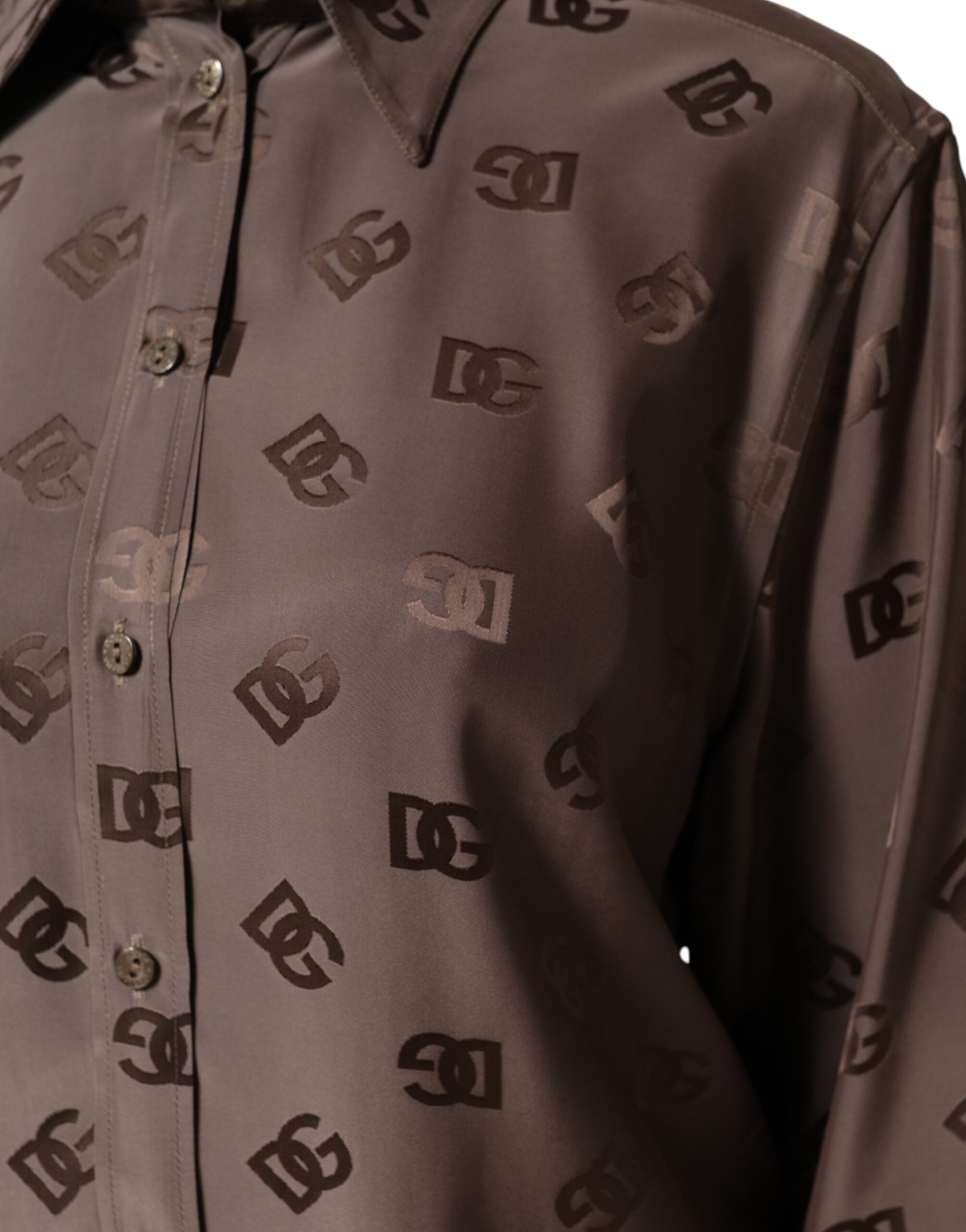 Dolce &amp; Gabbana Brun Skjortop med Lange Ærmer og Logo, Krave