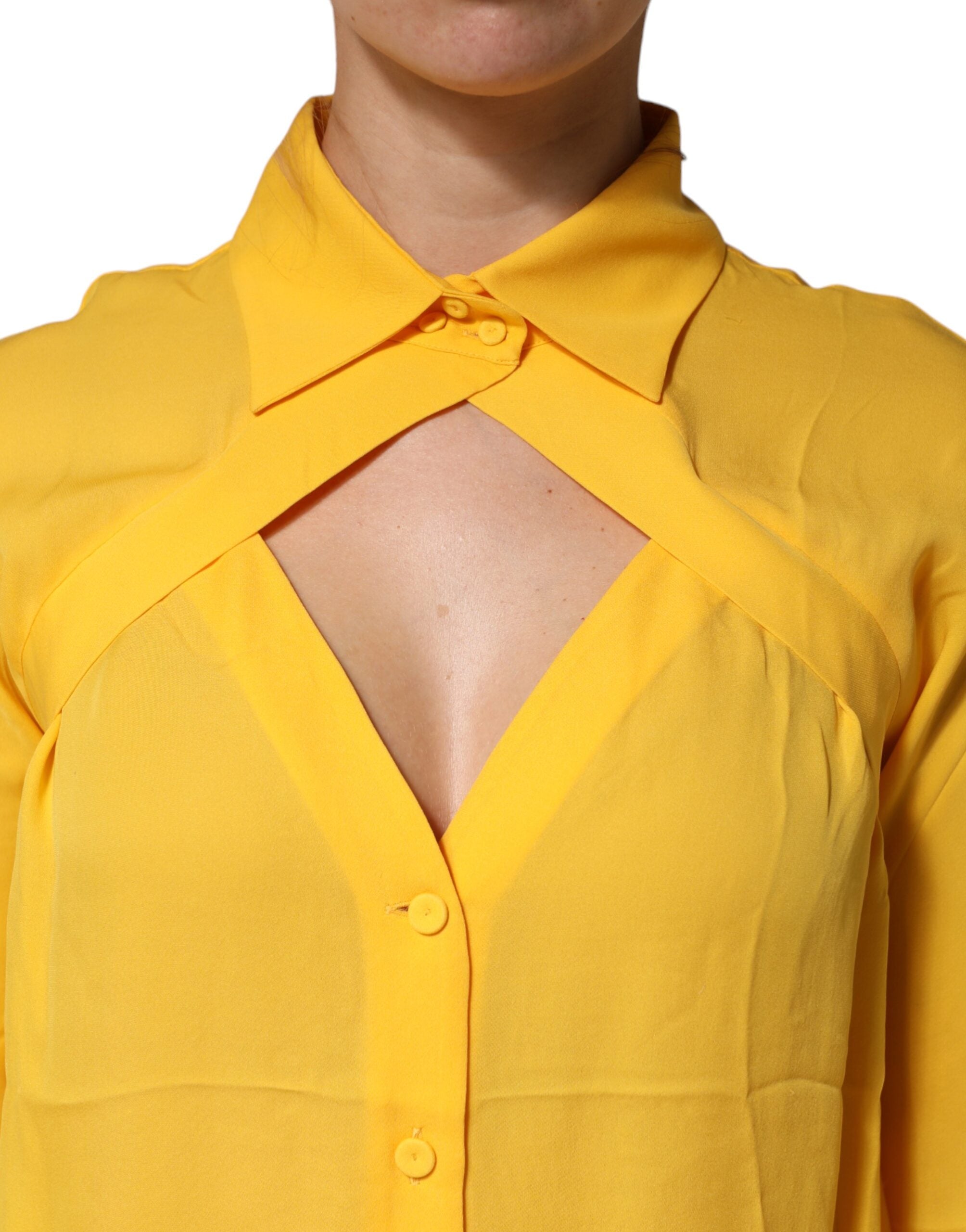 Moschino Couture Gul Silketop Med Lange Ærmer