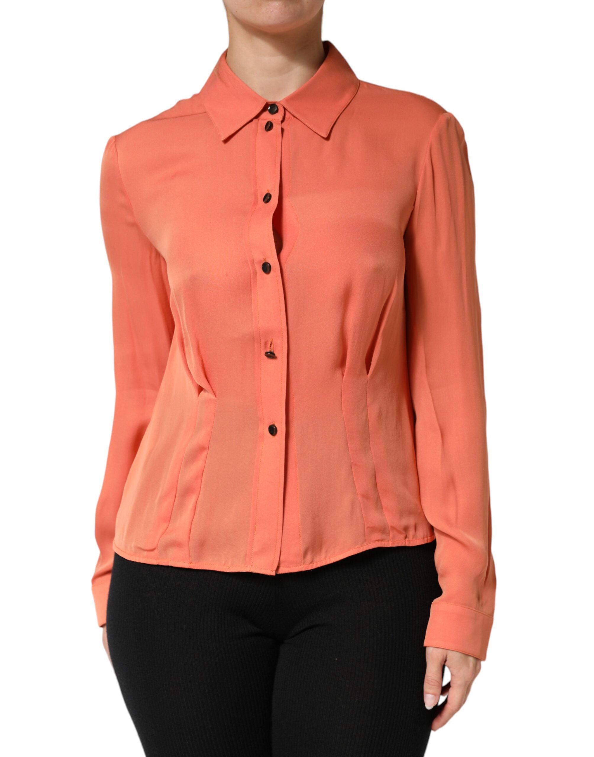 Emporio Armani Orange Kravet Top Med Knapper Og Lange Ærmer