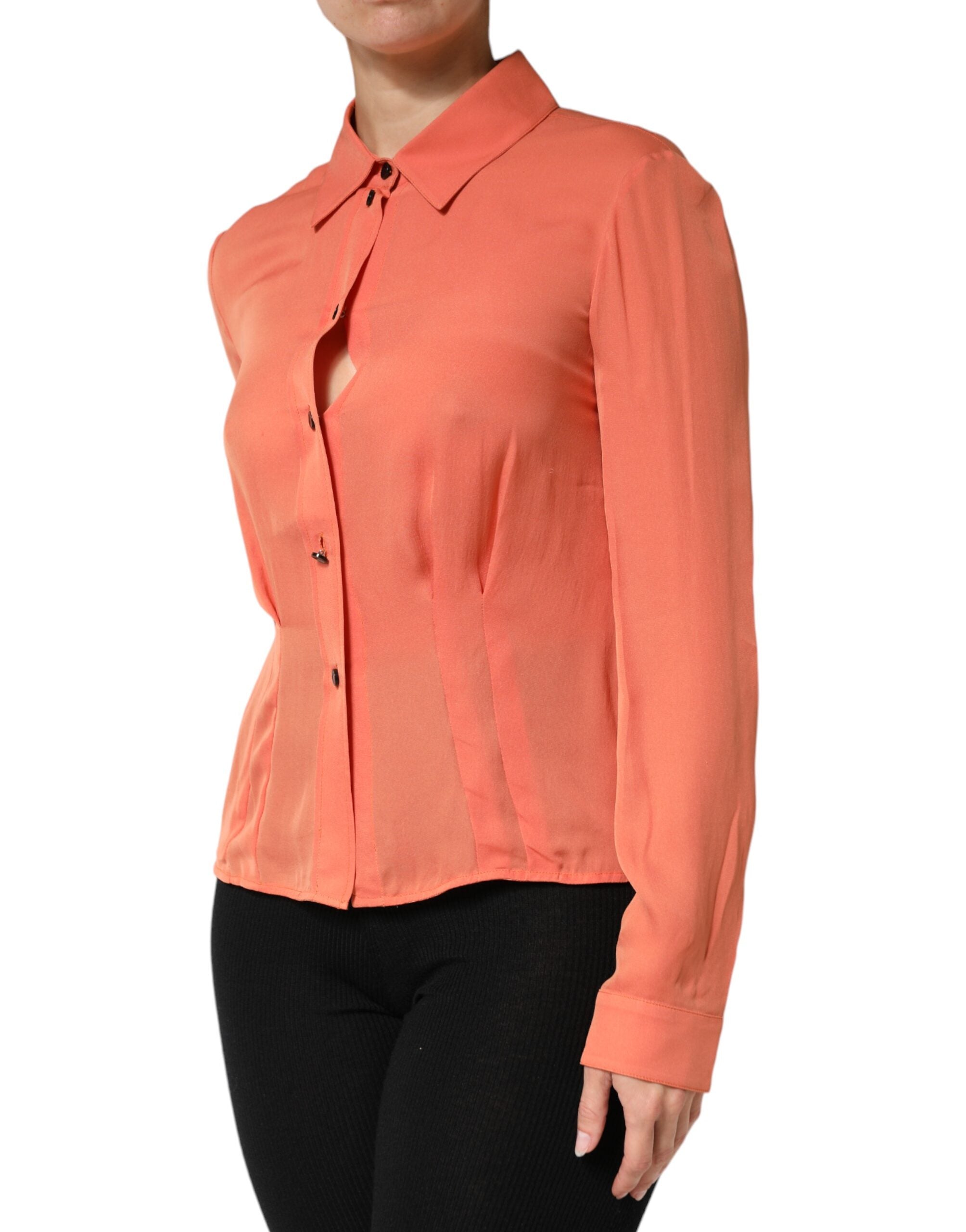 Emporio Armani Orange Kravet Top Med Knapper Og Lange Ærmer