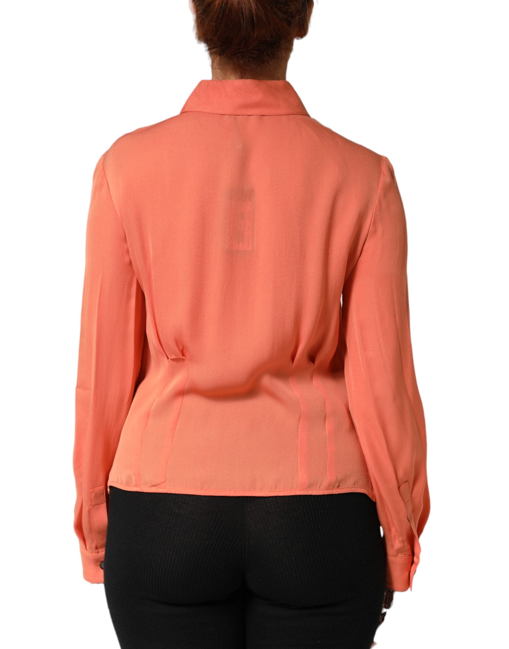 Emporio Armani Orange Kravet Top Med Knapper Og Lange Ærmer