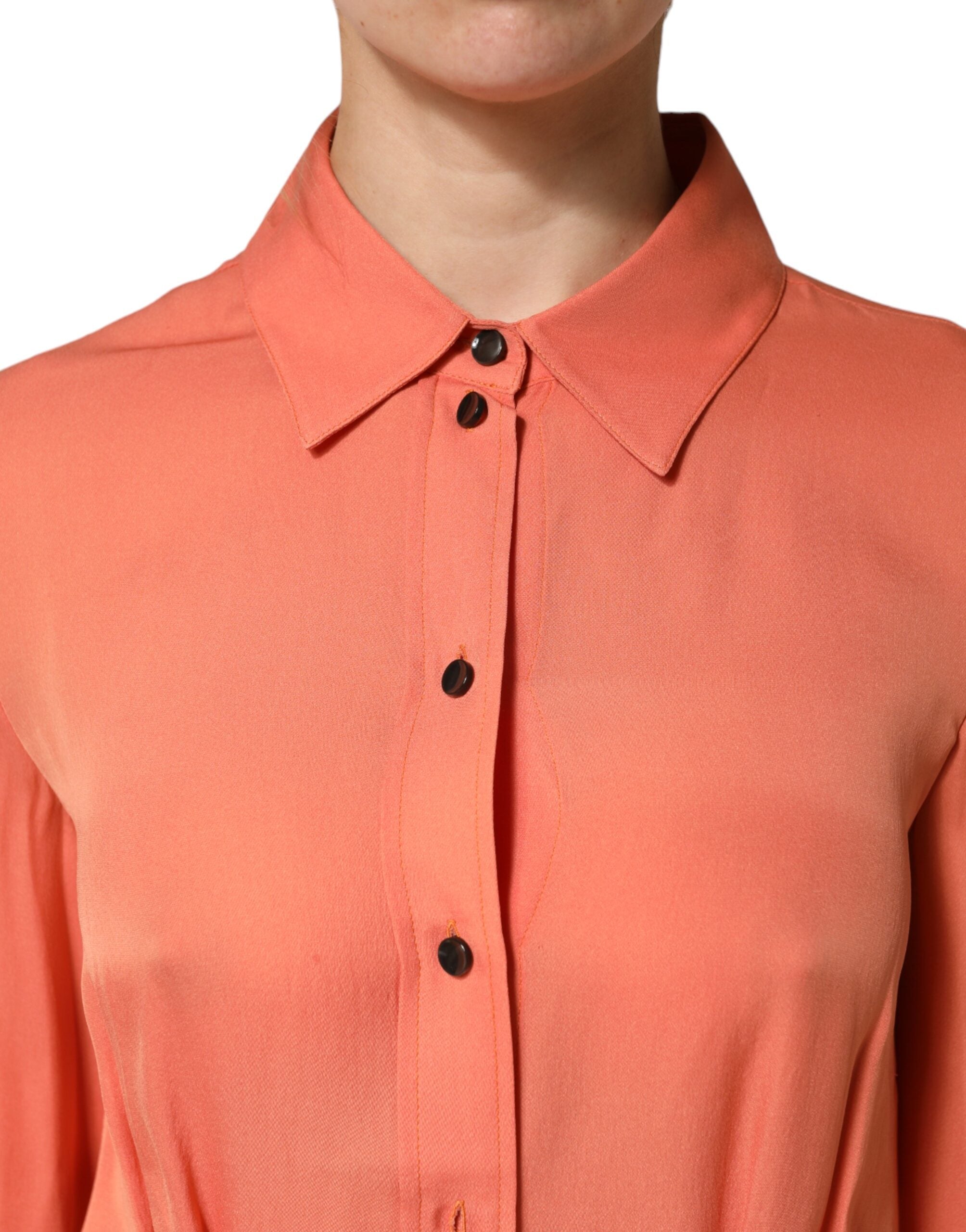 Emporio Armani Orange Kravet Top Med Knapper Og Lange Ærmer