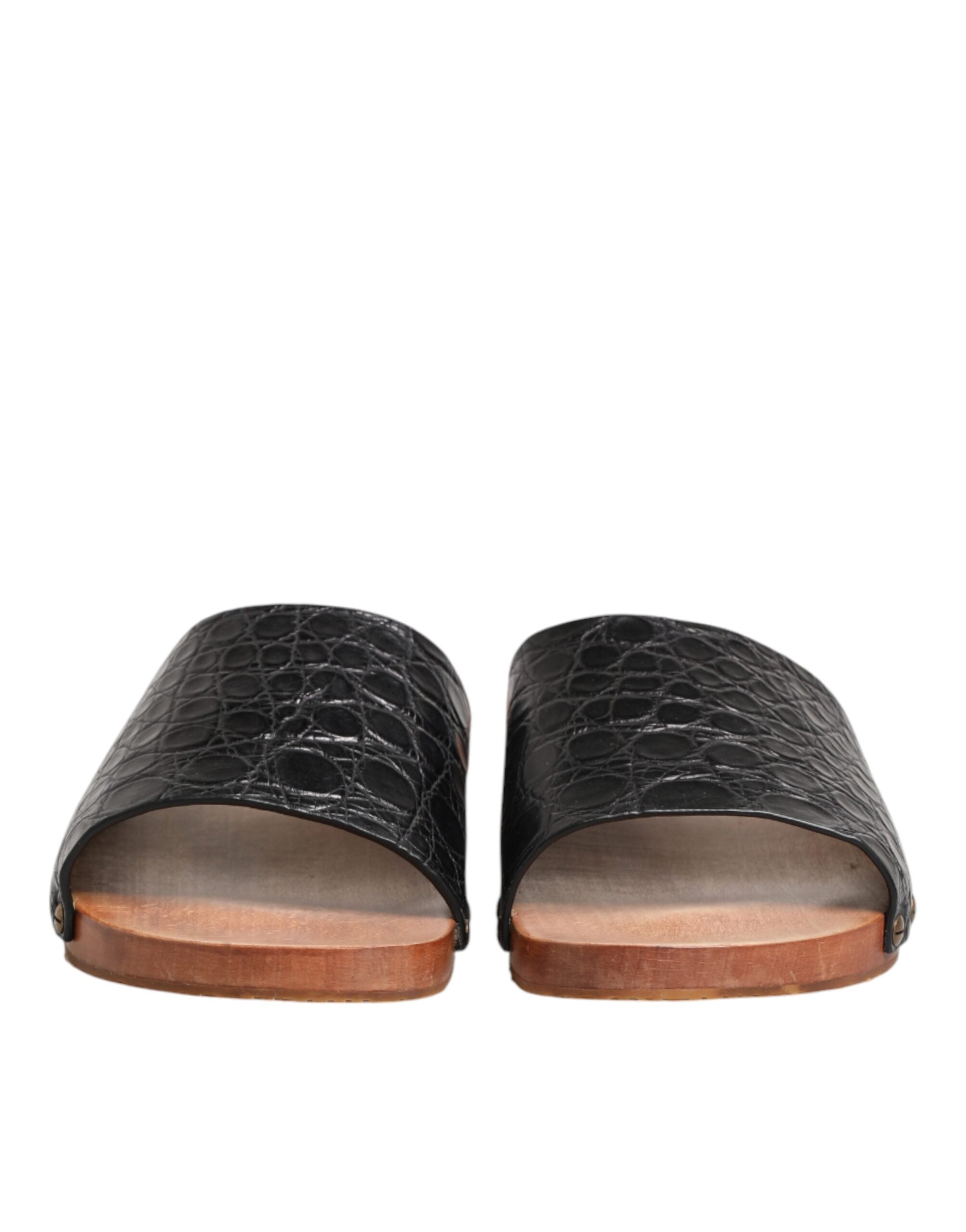 Dolce & Gabbana Black Brown Leather Slides Sandals Shoes