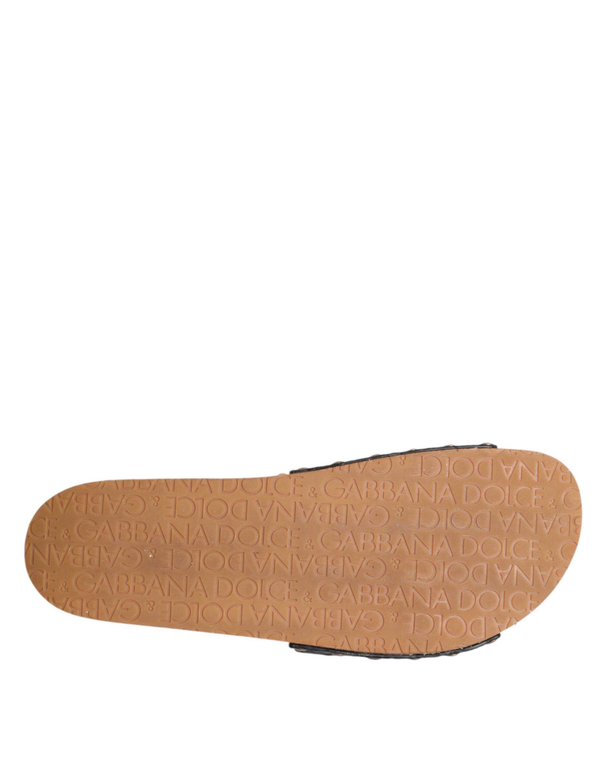 Dolce & Gabbana Black Brown Leather Slides Sandals Shoes