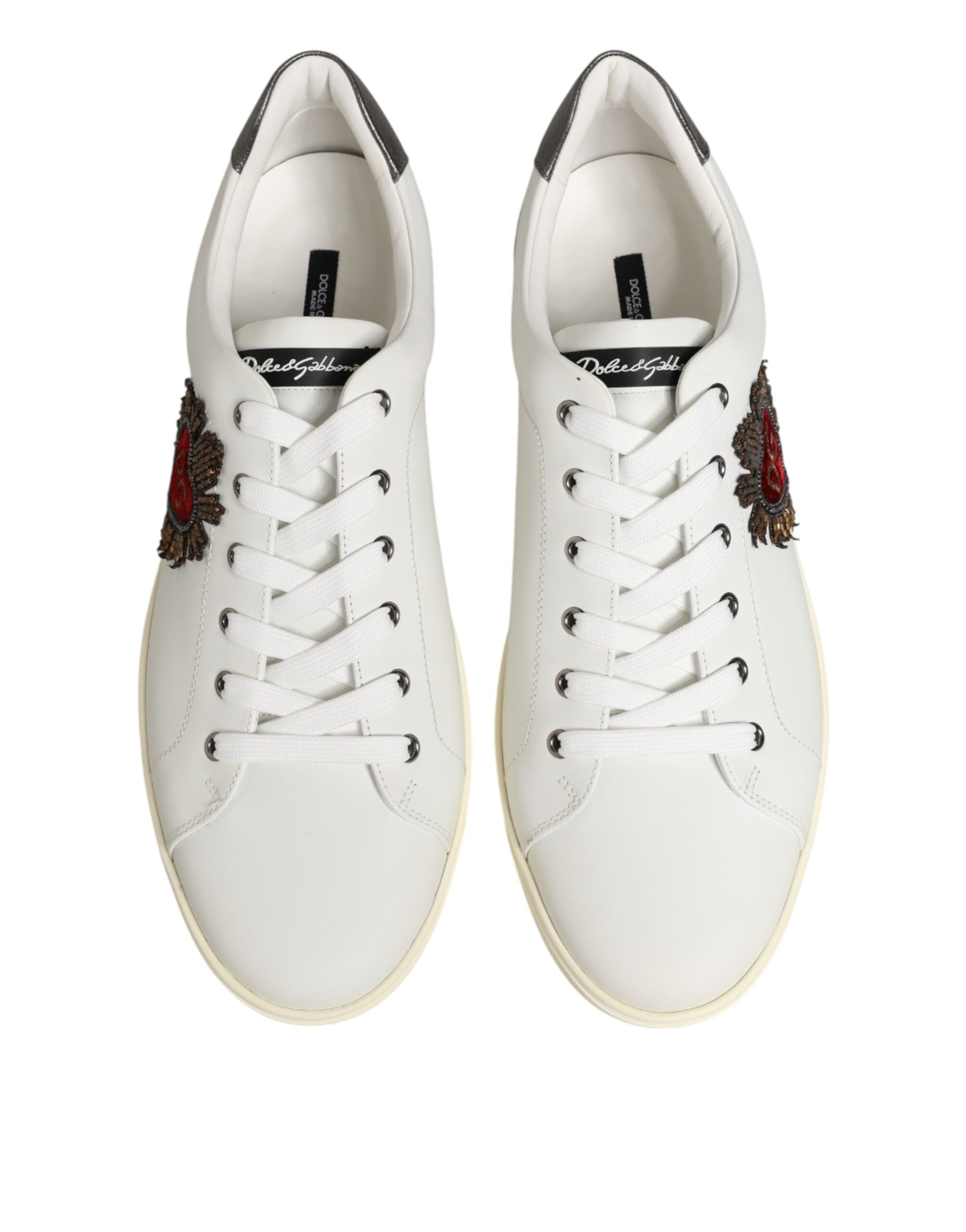Dolce &amp; Gabbana hvide læderhjerteudsmykkede sneakerssko