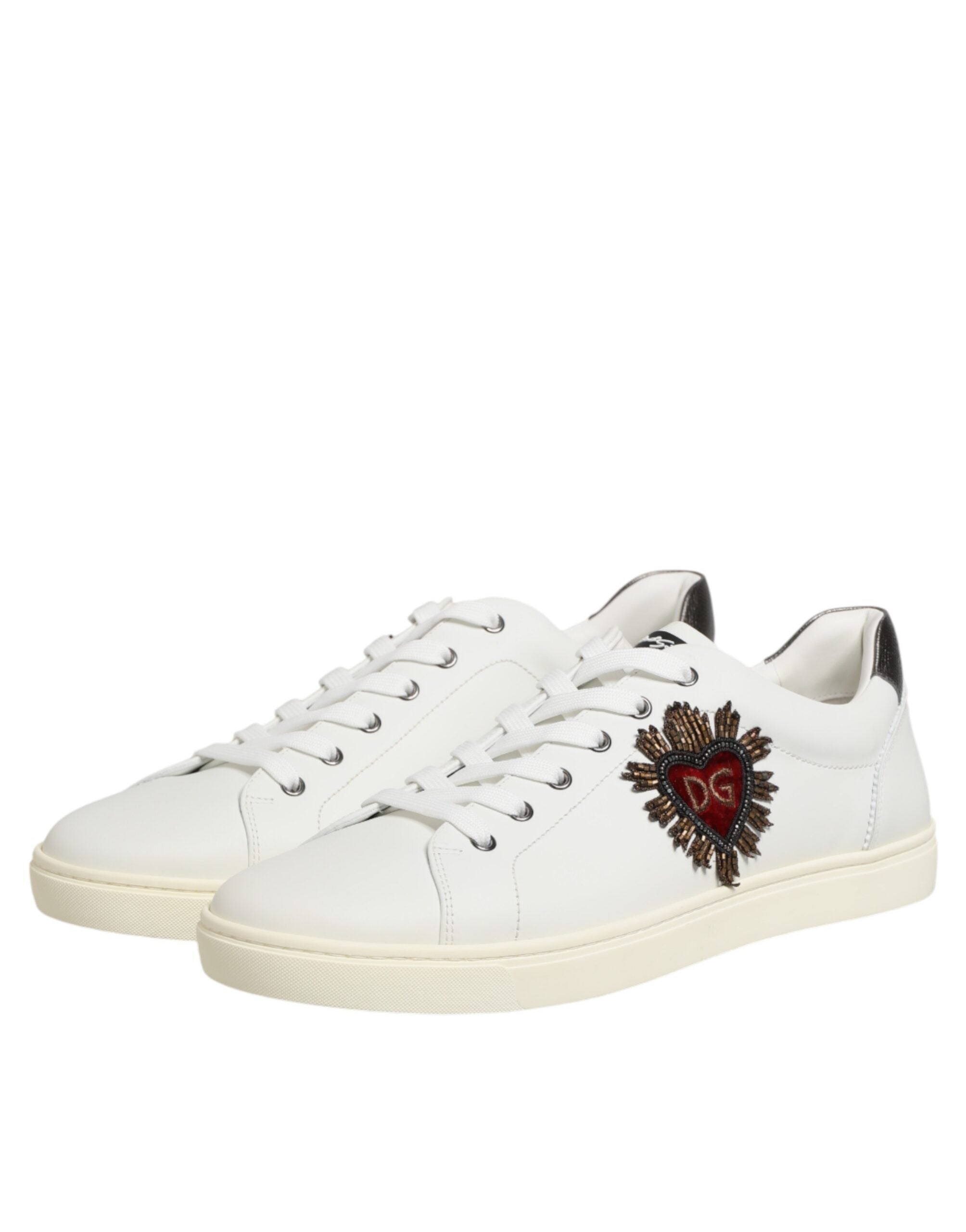 Dolce &amp; Gabbana hvide læderhjerteudsmykkede sneakerssko