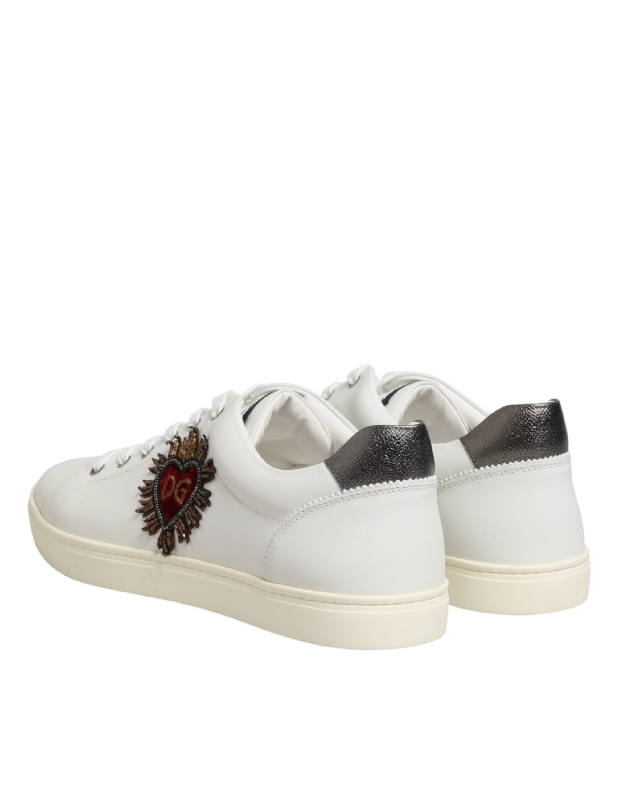 Dolce &amp; Gabbana hvide læderhjerteudsmykkede sneakerssko
