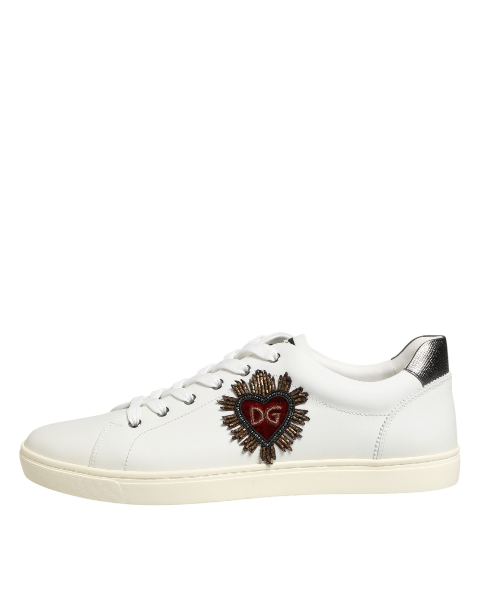Dolce &amp; Gabbana hvide læderhjerteudsmykkede sneakerssko