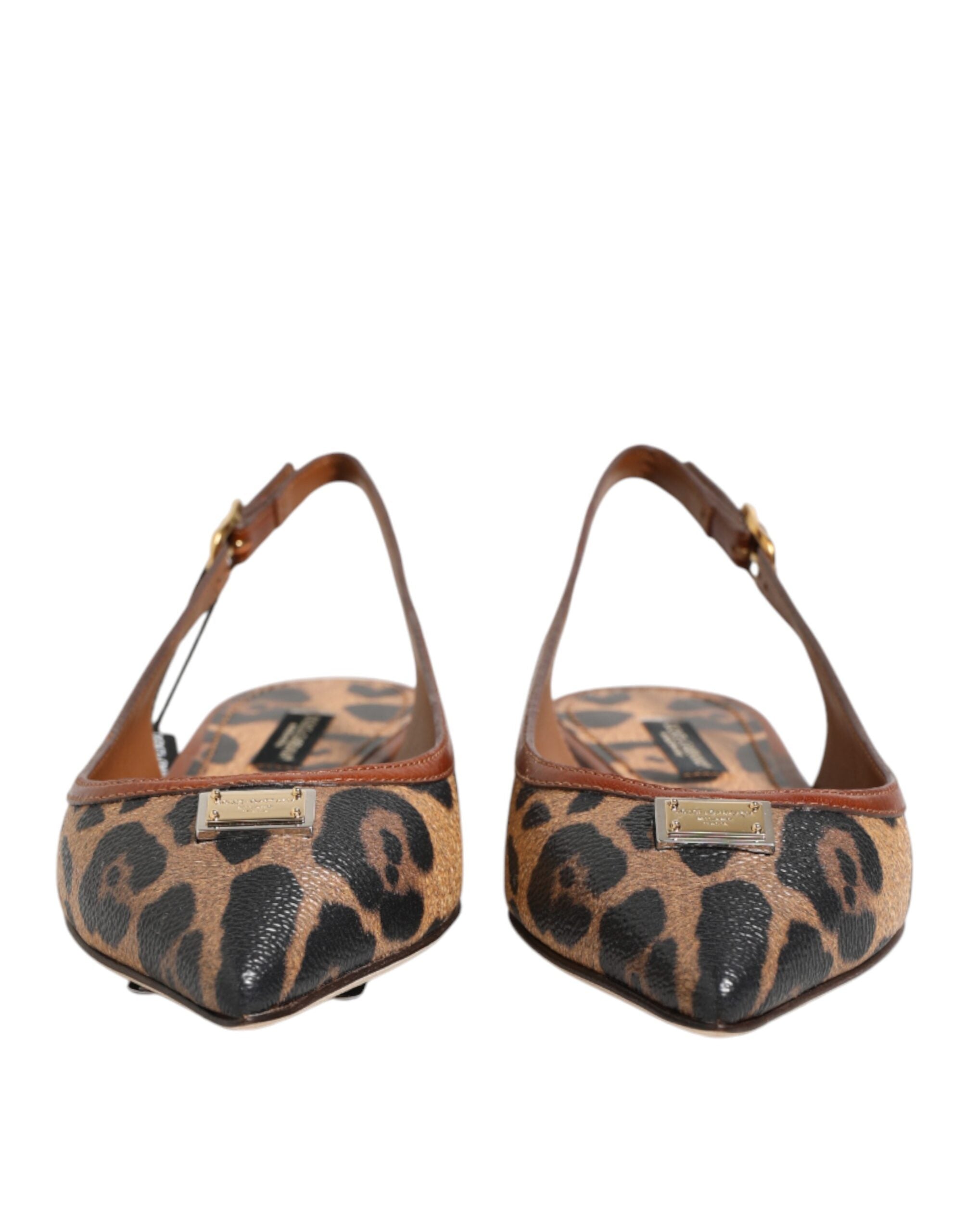 Dolce &amp; Gabbana Brune Leopard Slingback Flade Sandaler Sko