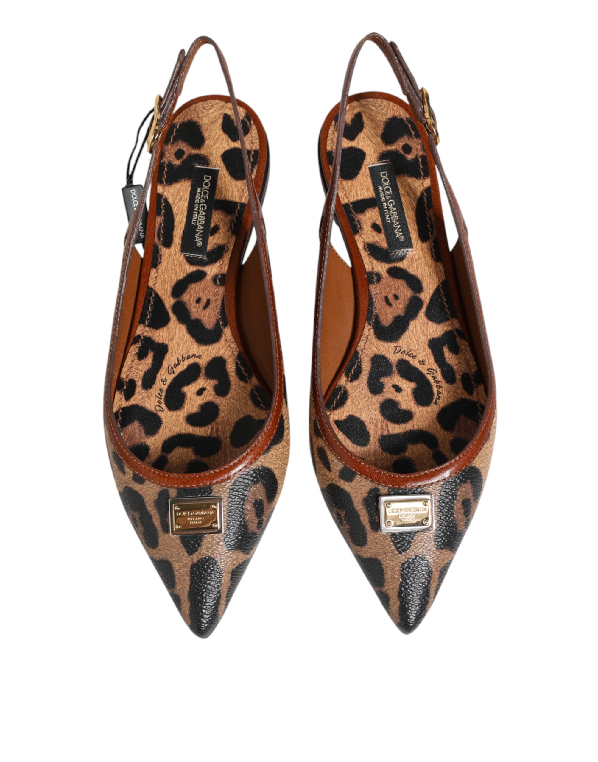 Dolce &amp; Gabbana Brune Leopard Slingback Flade Sandaler Sko