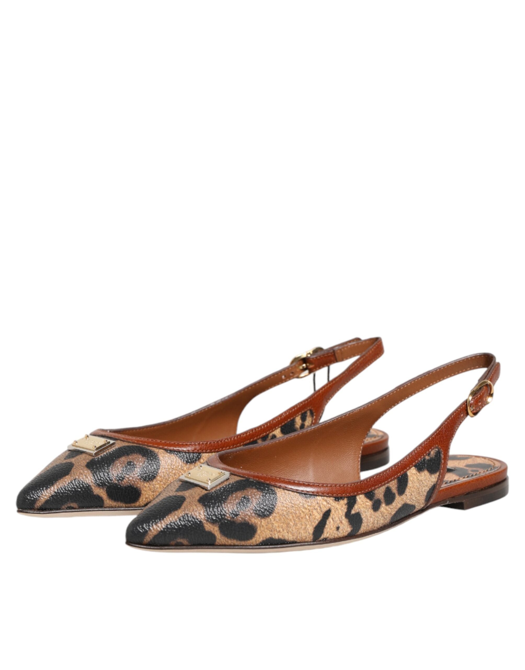 Dolce &amp; Gabbana Brune Leopard Slingback Flade Sandaler Sko
