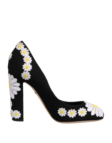 Dolce & Gabbana Black Wool Suede Daisy Heels Pump Shoes