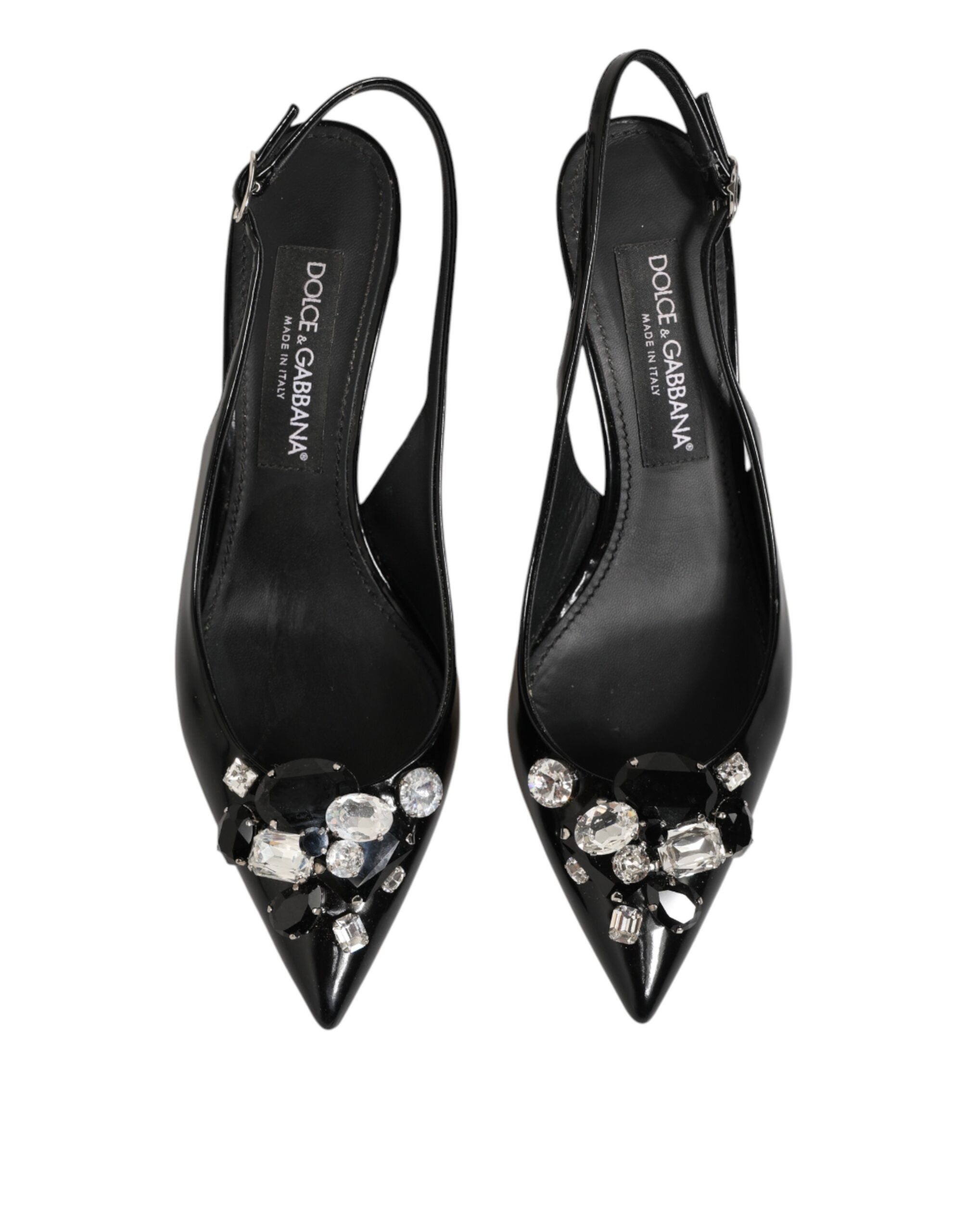Dolce & Gabbana Black Patent Leather Crystal Slingback Shoes