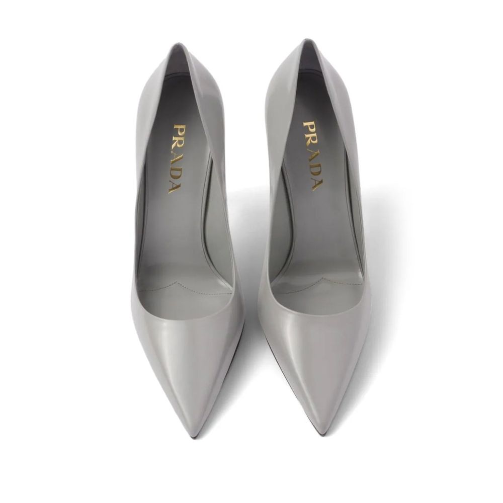 Prada Gray Leather High Heel Pumps