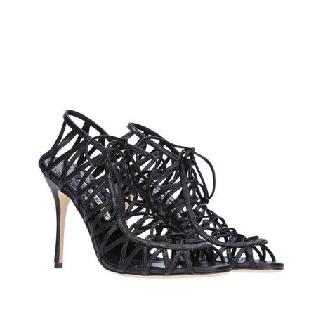 Manolo Blahnik Black Leather Strap-On Sandals