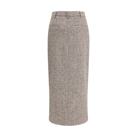 Brunello Cucinelli Brown Fleece Wool Long Skirt