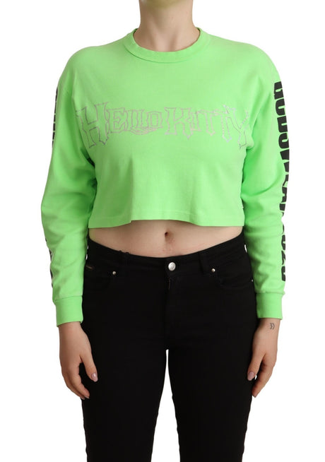 GCDS Mintgrøn Printet Langærmet Cropped Top Sweater