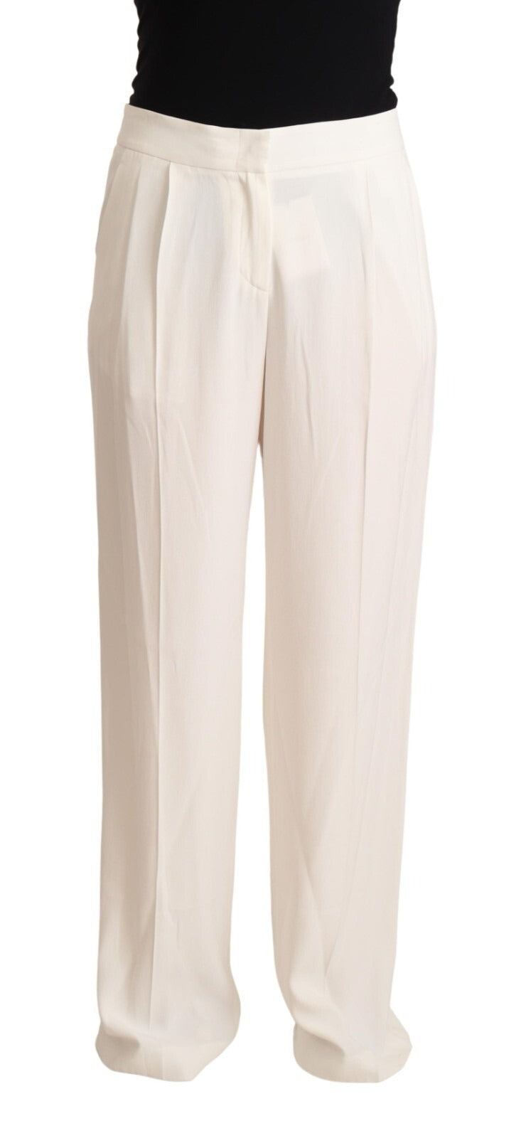 Tonello White High Waist Pleated Straight Formal Trouser Pants