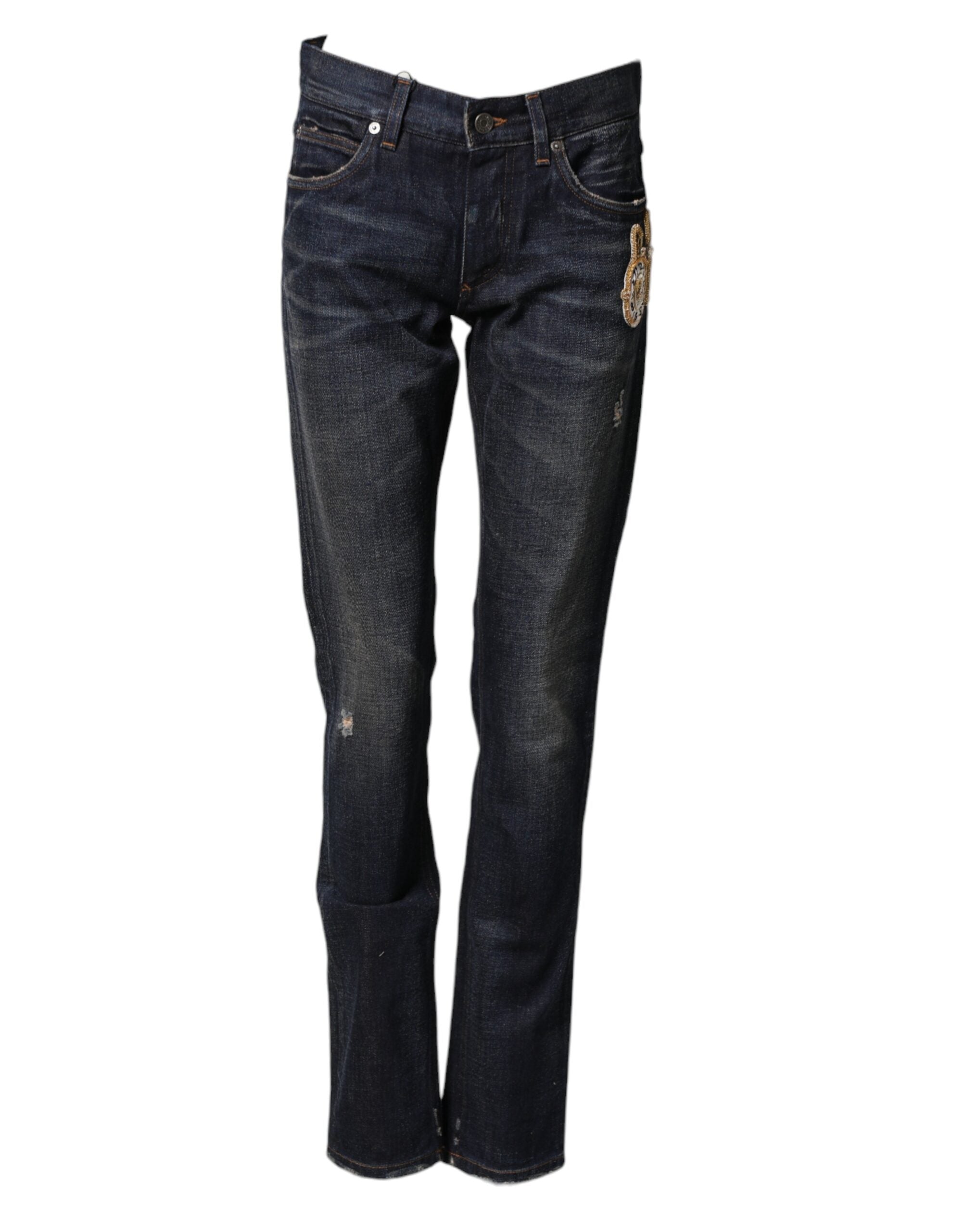 Dolce &amp; Gabbana Mörkblå Klocka GULD Herr Skinny Denim Jeans