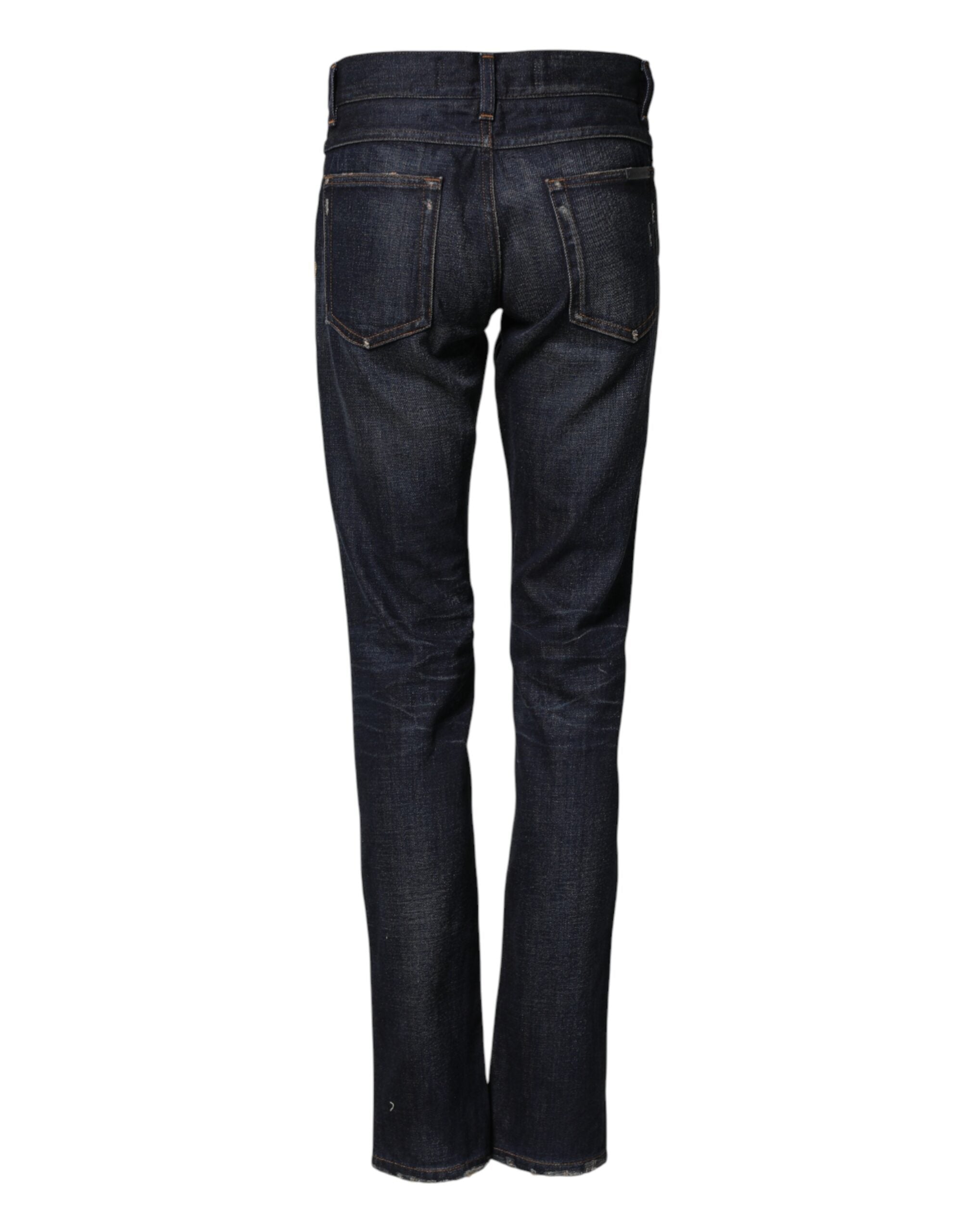 Dolce &amp; Gabbana Mörkblå Klocka GULD Herr Skinny Denim Jeans