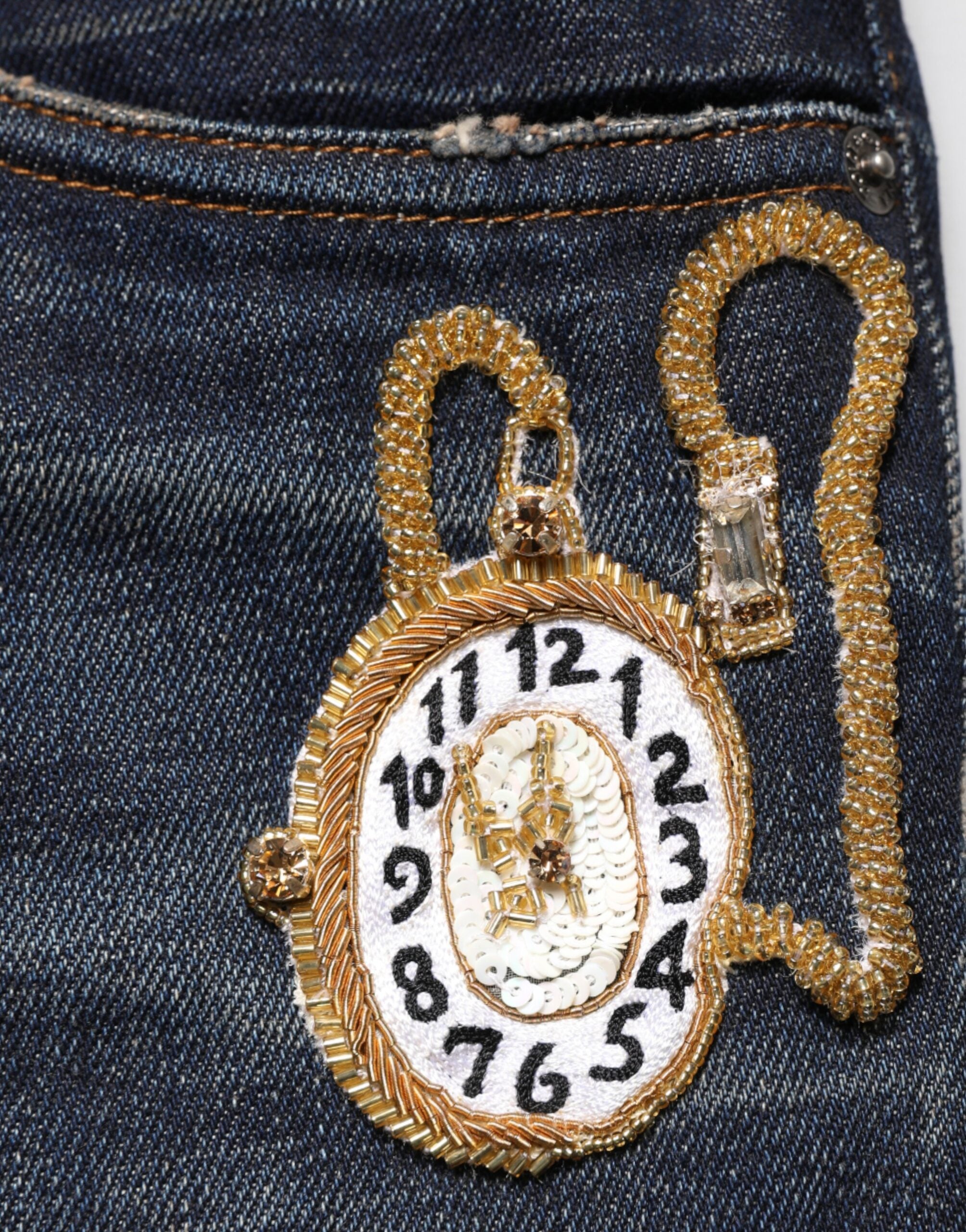 Dolce &amp; Gabbana Mörkblå Klocka GULD Herr Skinny Denim Jeans